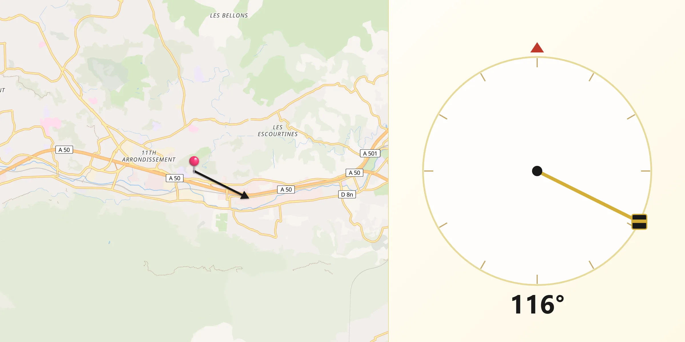 Direction vers la Qibla depuis Saint-Menet