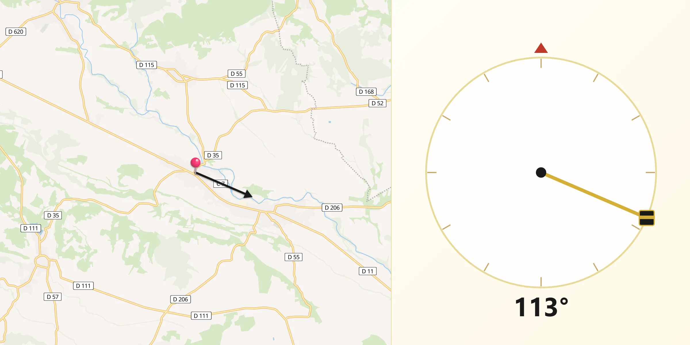 Direction vers la Qibla depuis Peyriac-Minervois