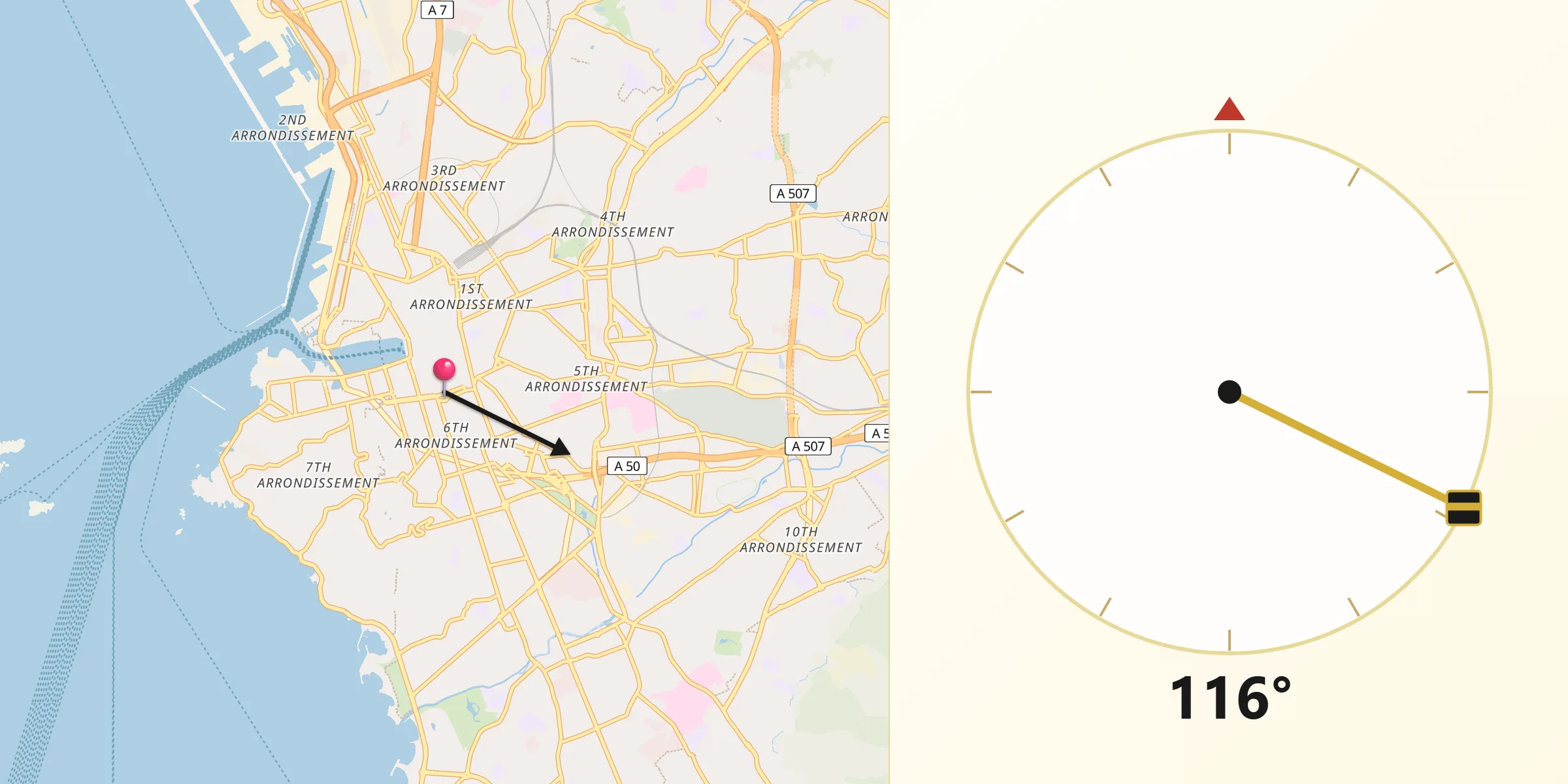 Direction vers la Qibla depuis Marseille Prefecture