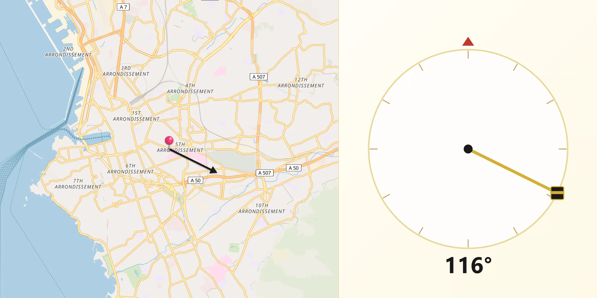 Direction vers la Qibla depuis La Conception