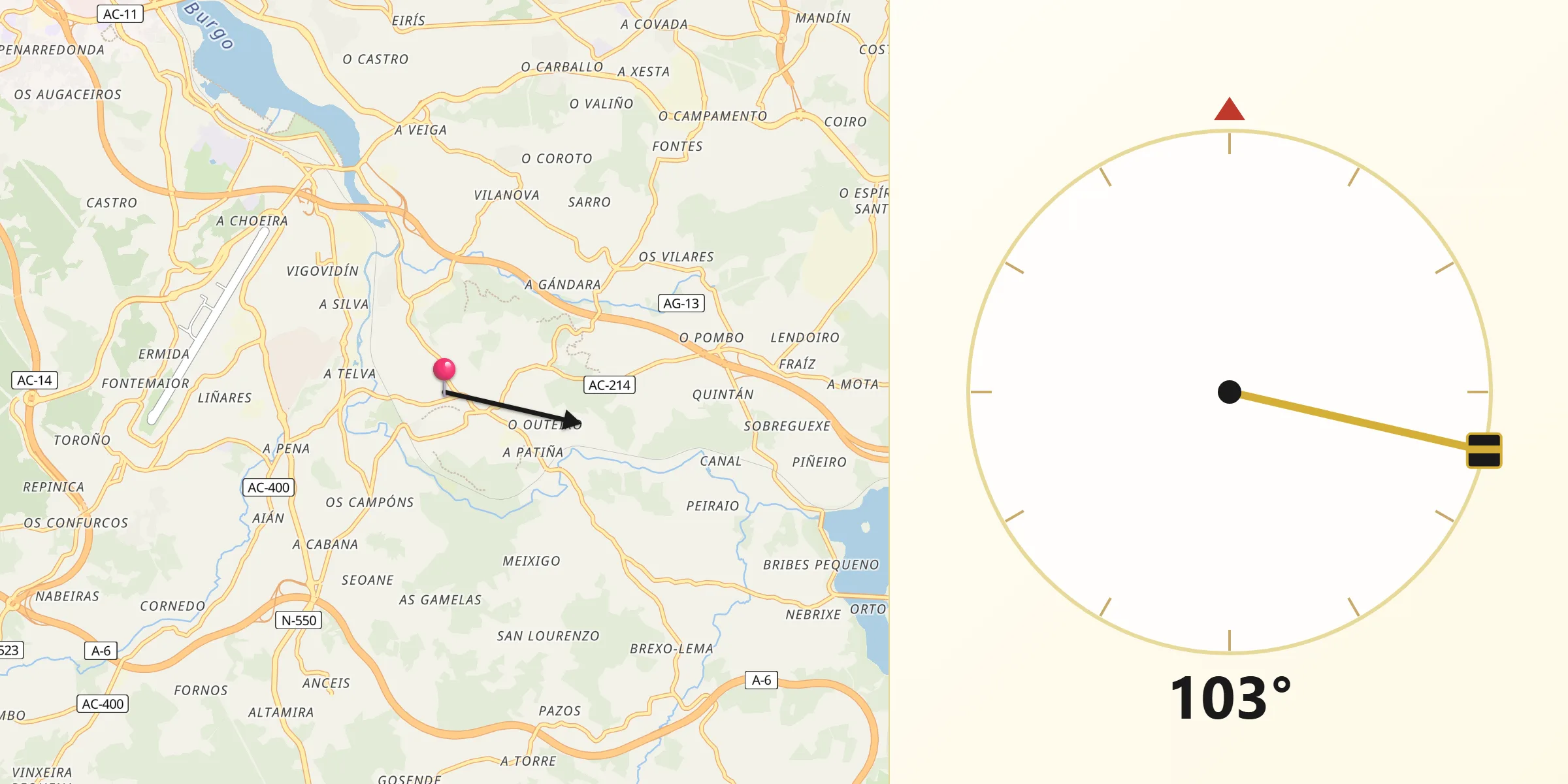 Dirección de la Qibla desde Cambre
