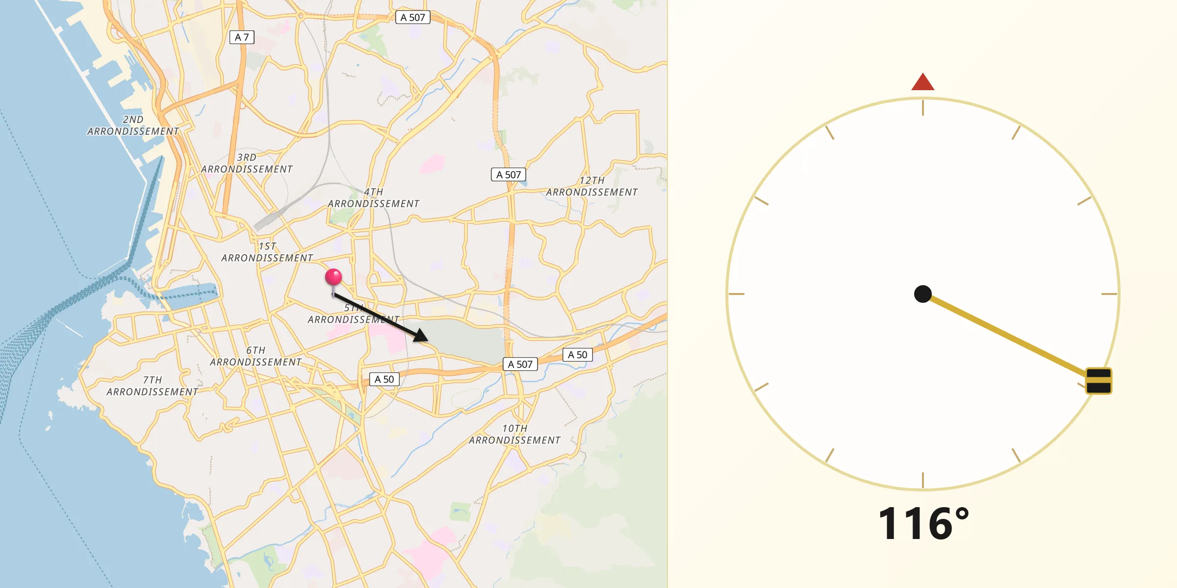 Direction vers la Qibla depuis Le Camas