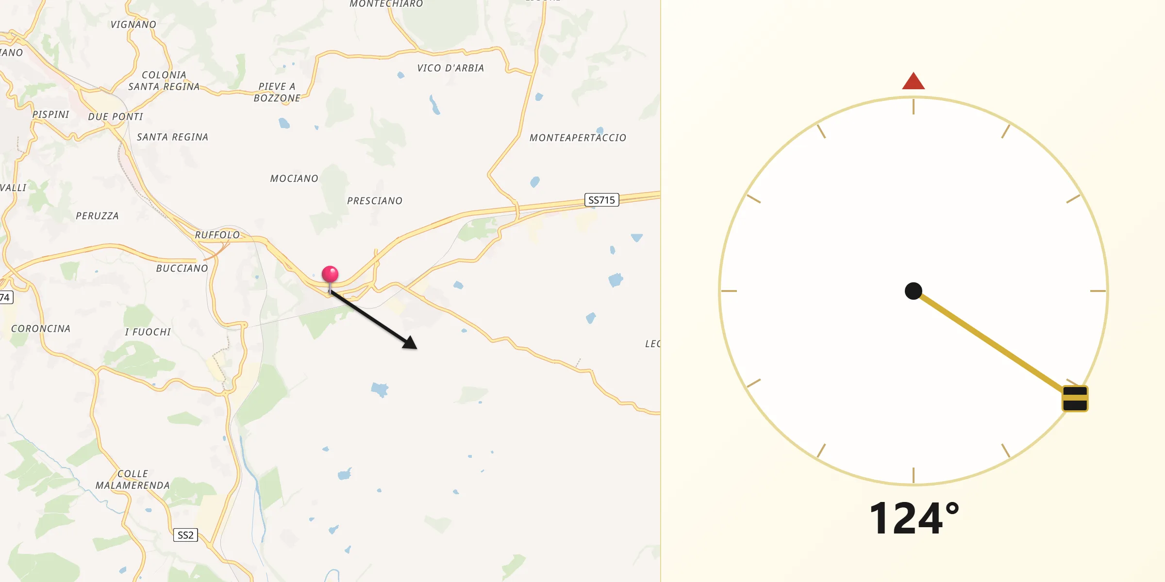Direzione della Qibla da Taverne D'Arbia