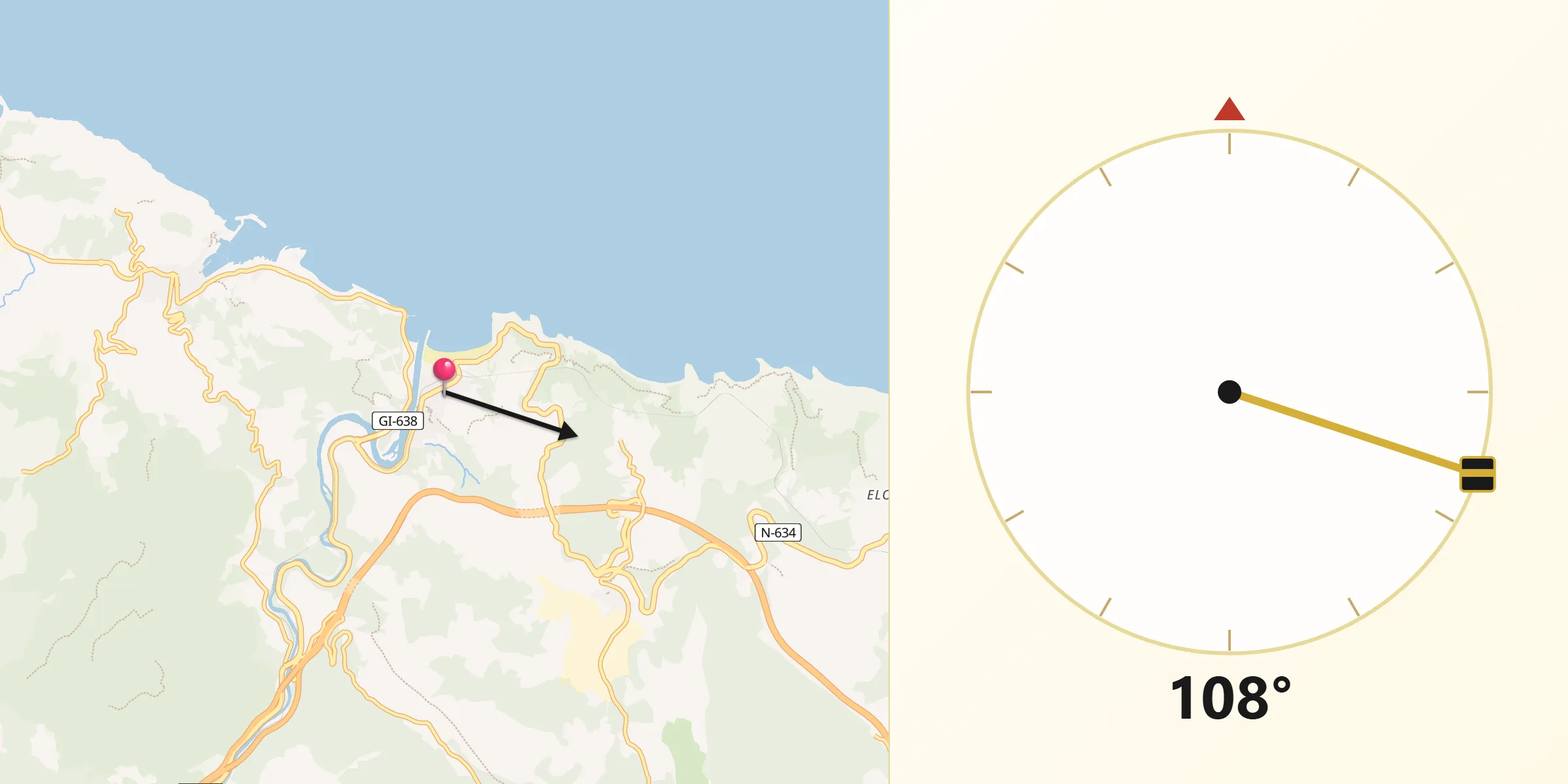Dirección de la Qibla desde Deba