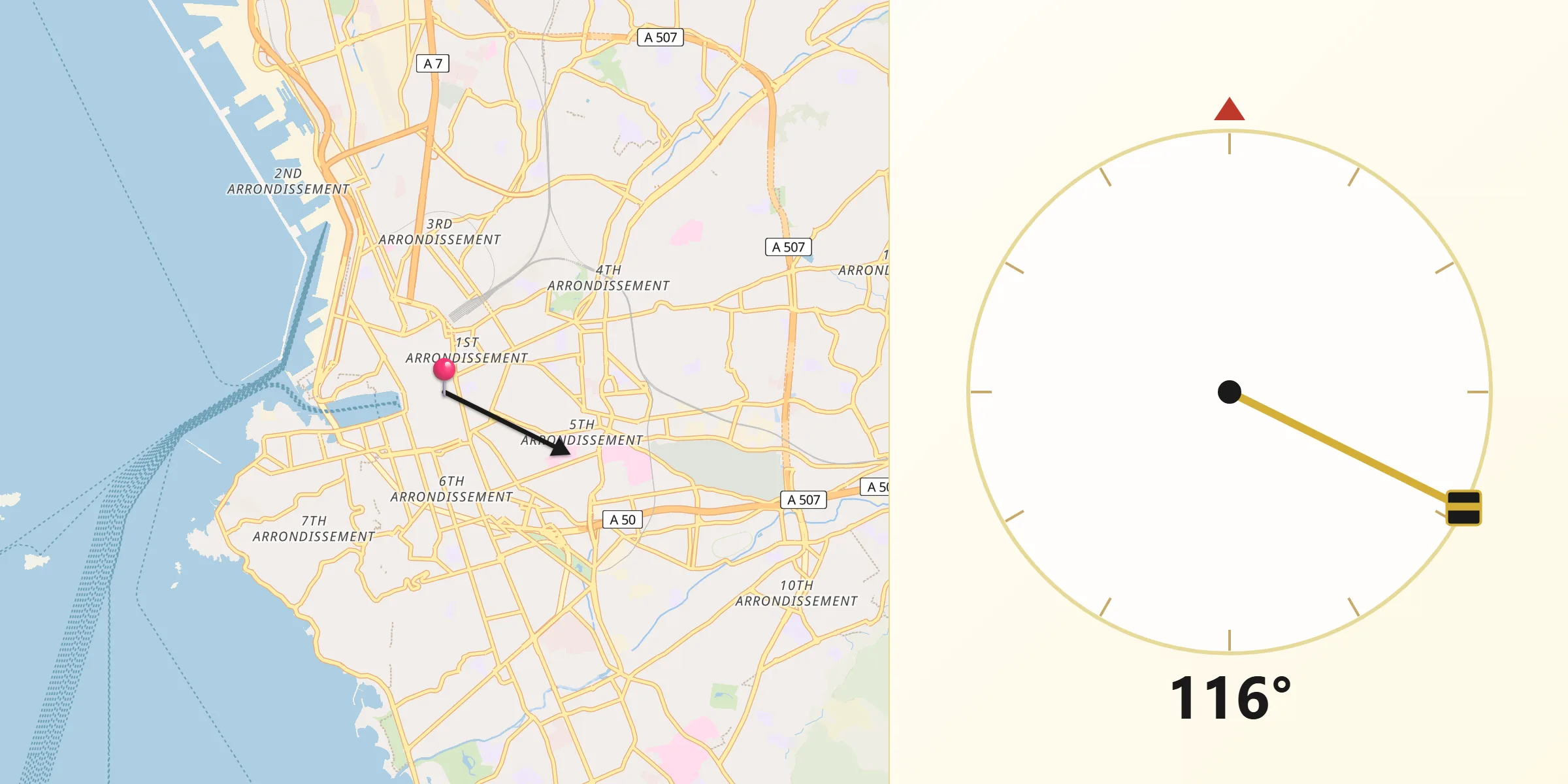 Direction vers la Qibla depuis Noailles
