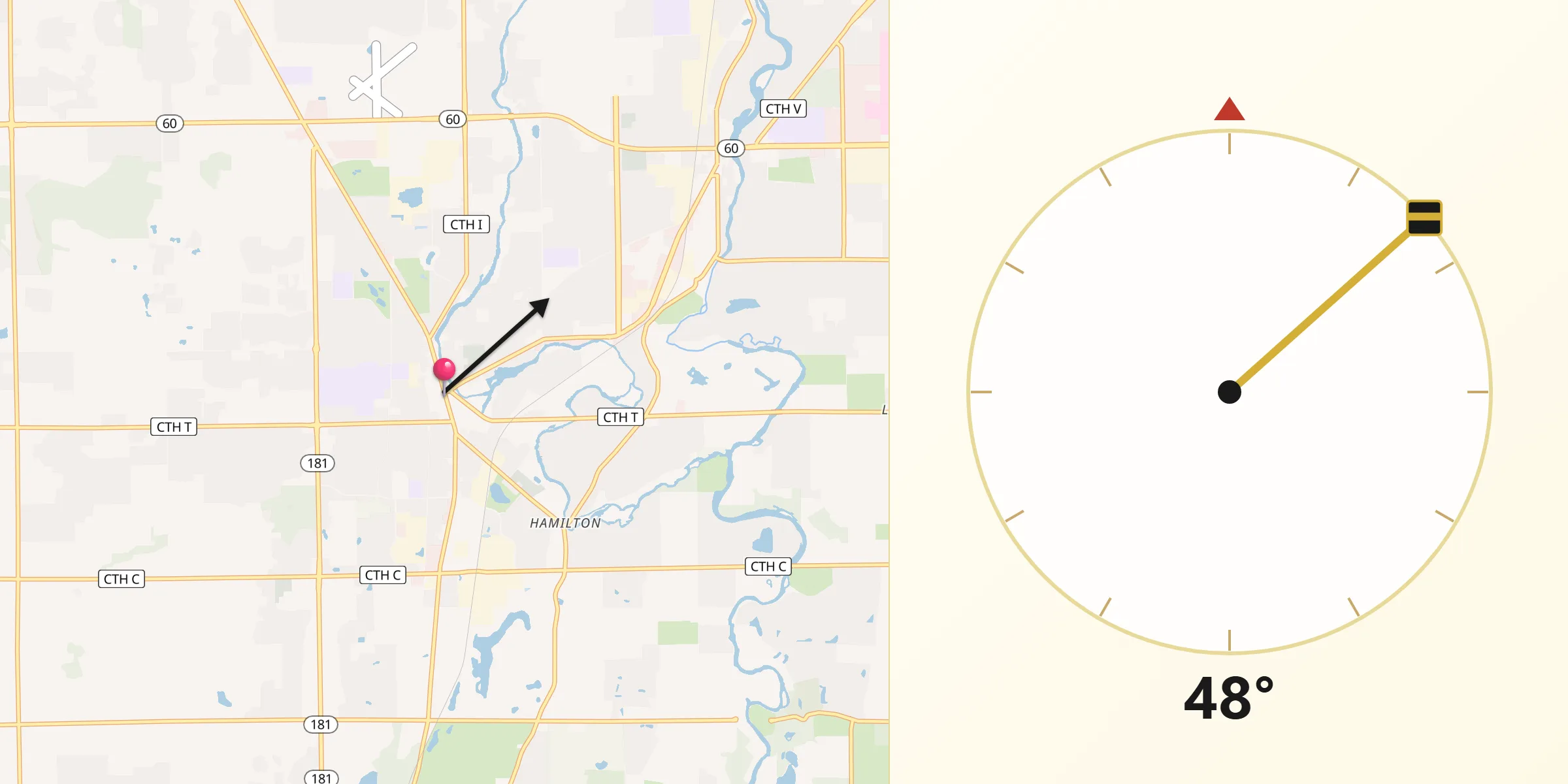 Qibla Direction from Cedarburg