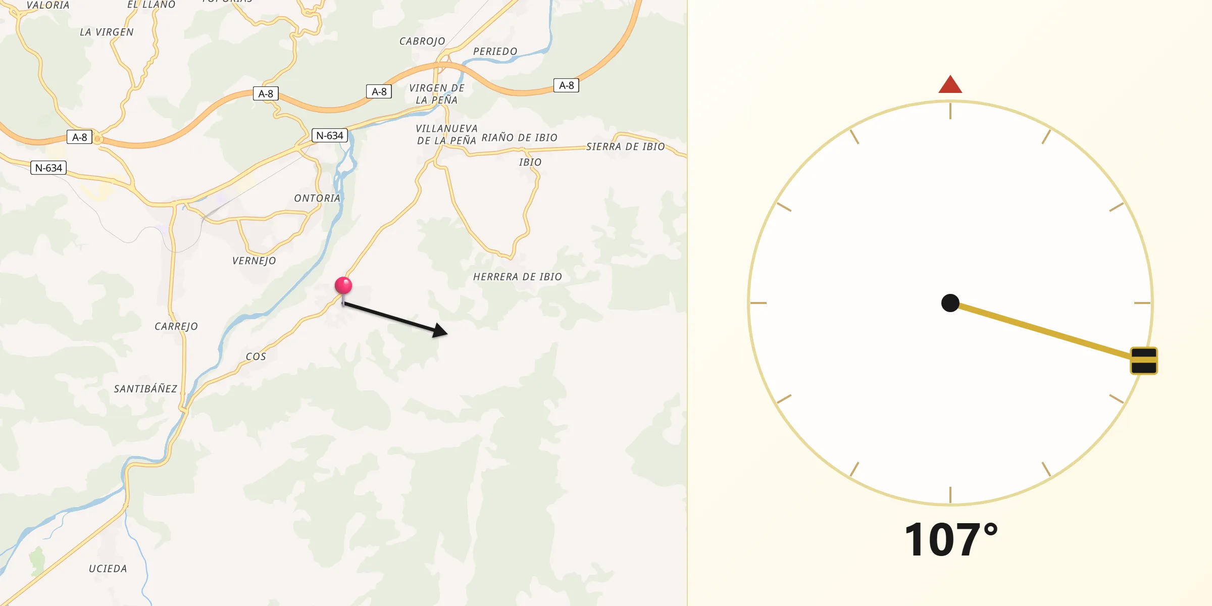 Dirección de la Qibla desde Luzmela