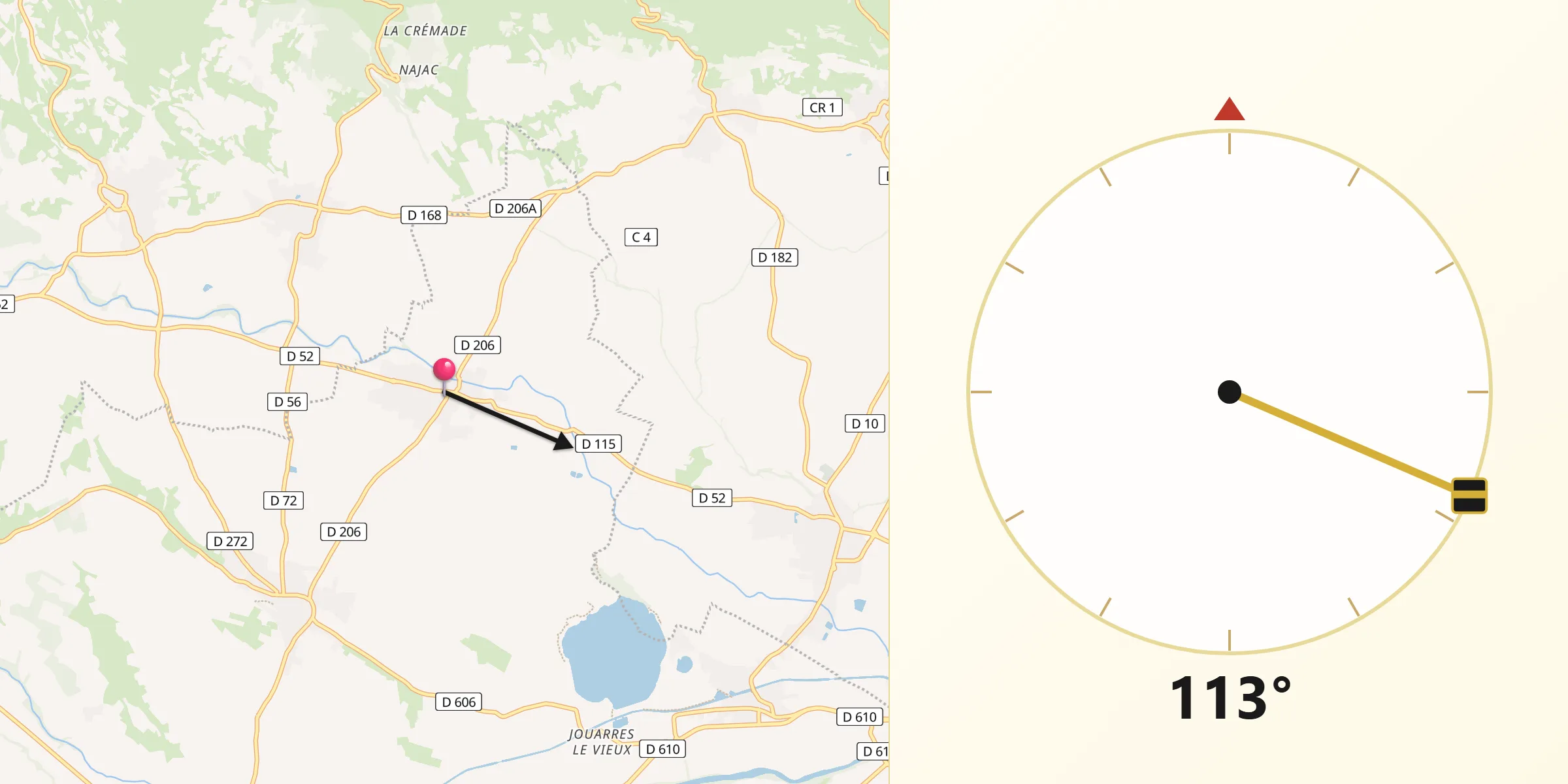 Direction vers la Qibla depuis Pépieux