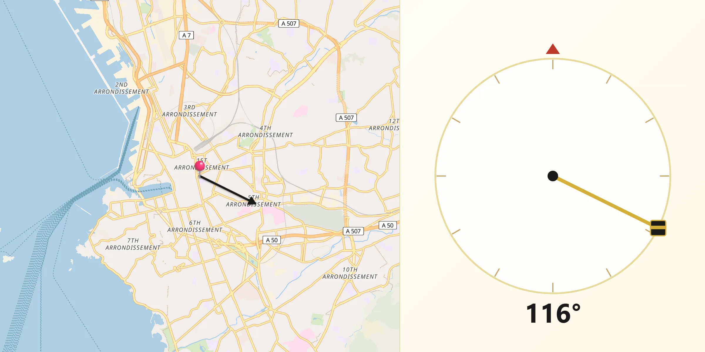 Direction vers la Qibla depuis Thiers