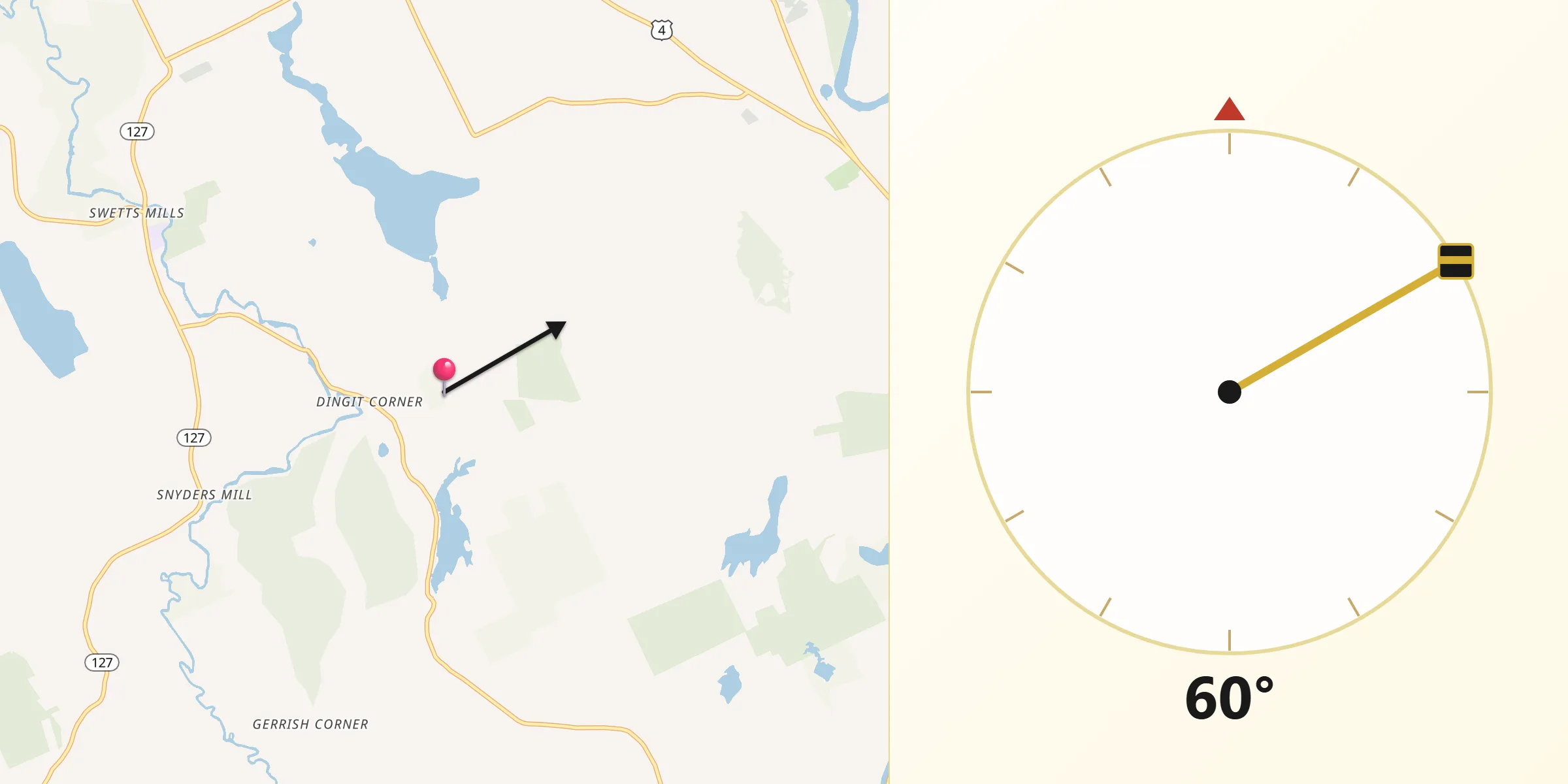 Qibla Direction from Merrimack County