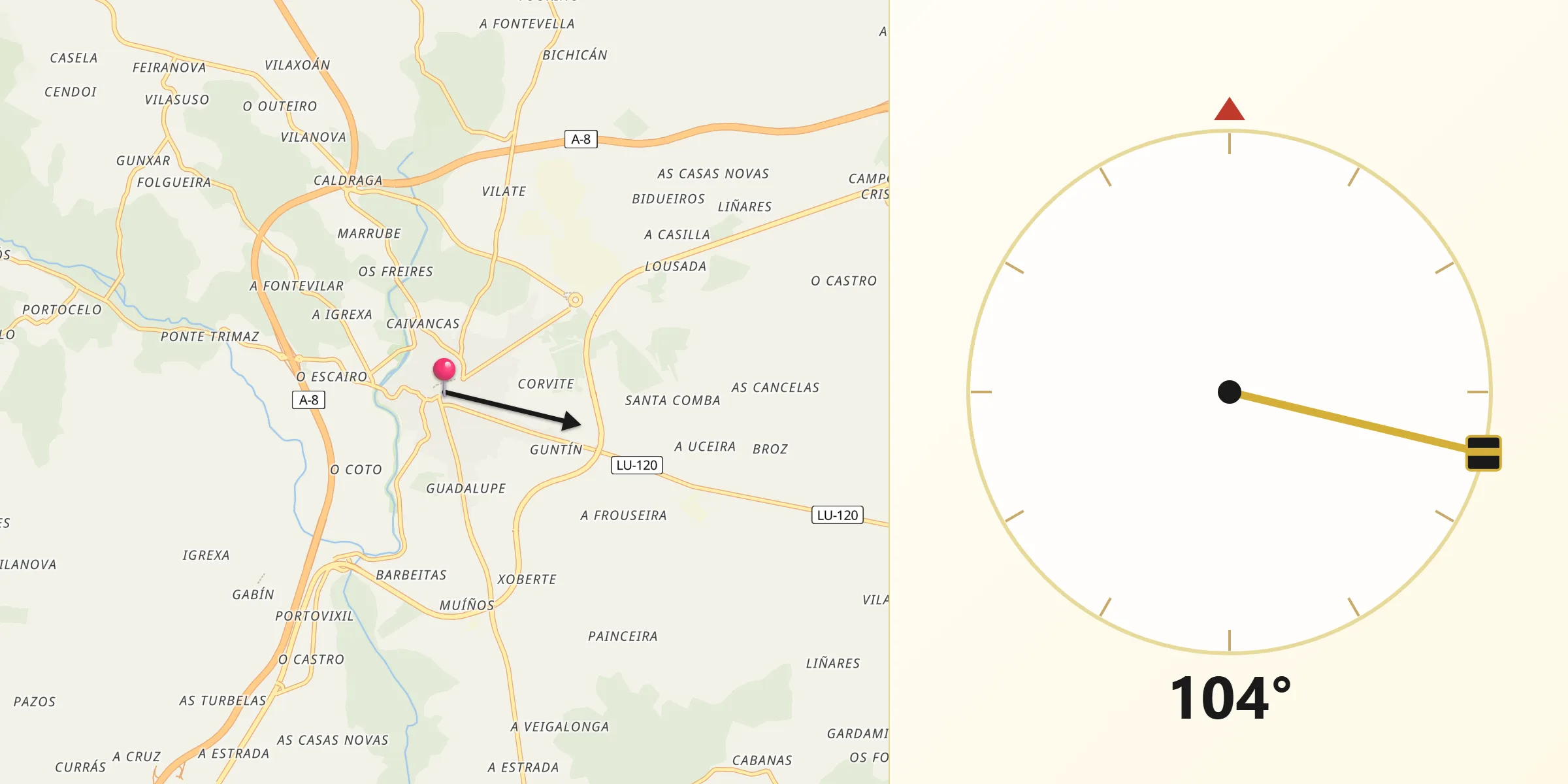 Dirección de la Qibla desde Vilalba