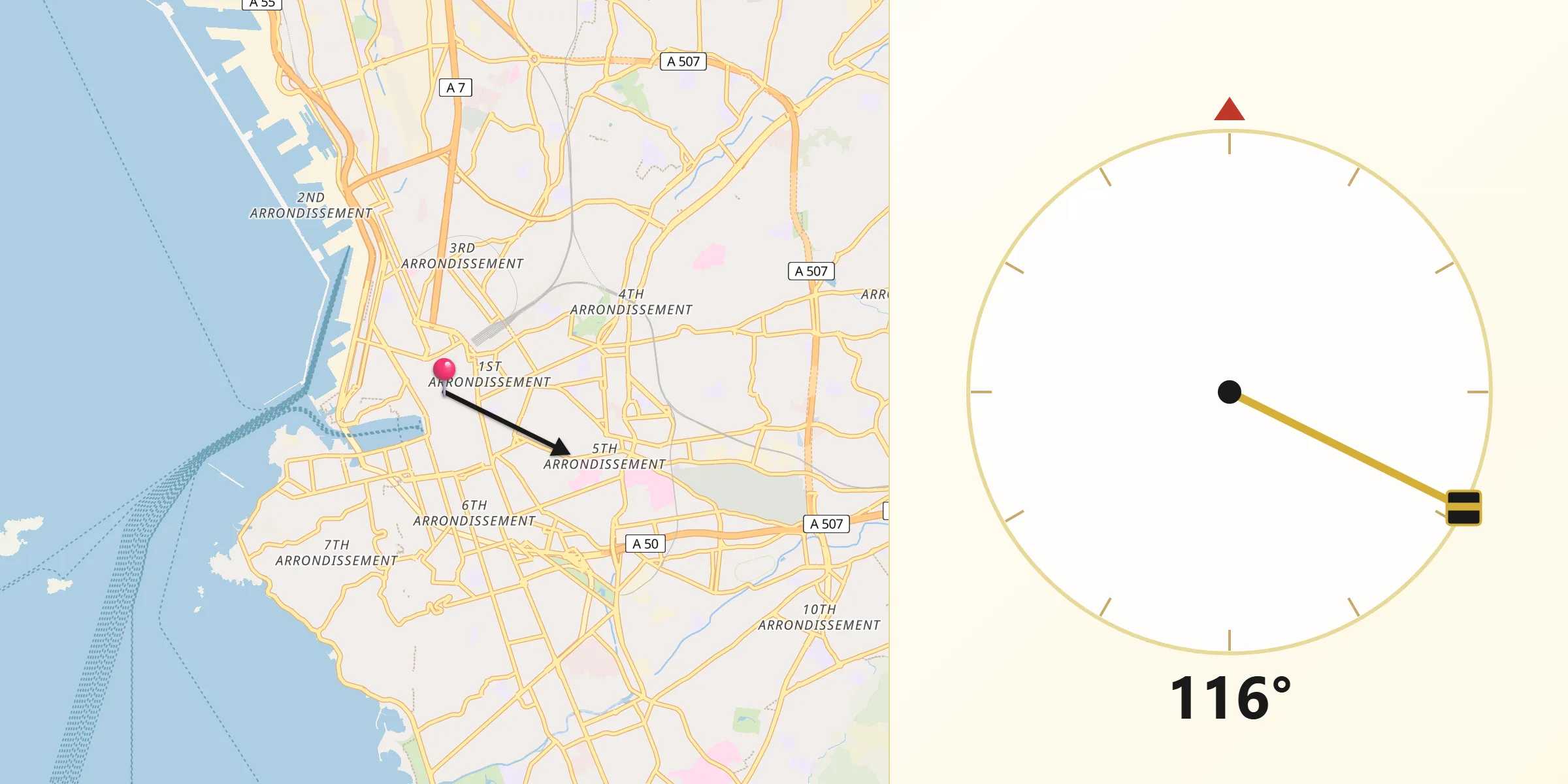 Direction vers la Qibla depuis Belsunce