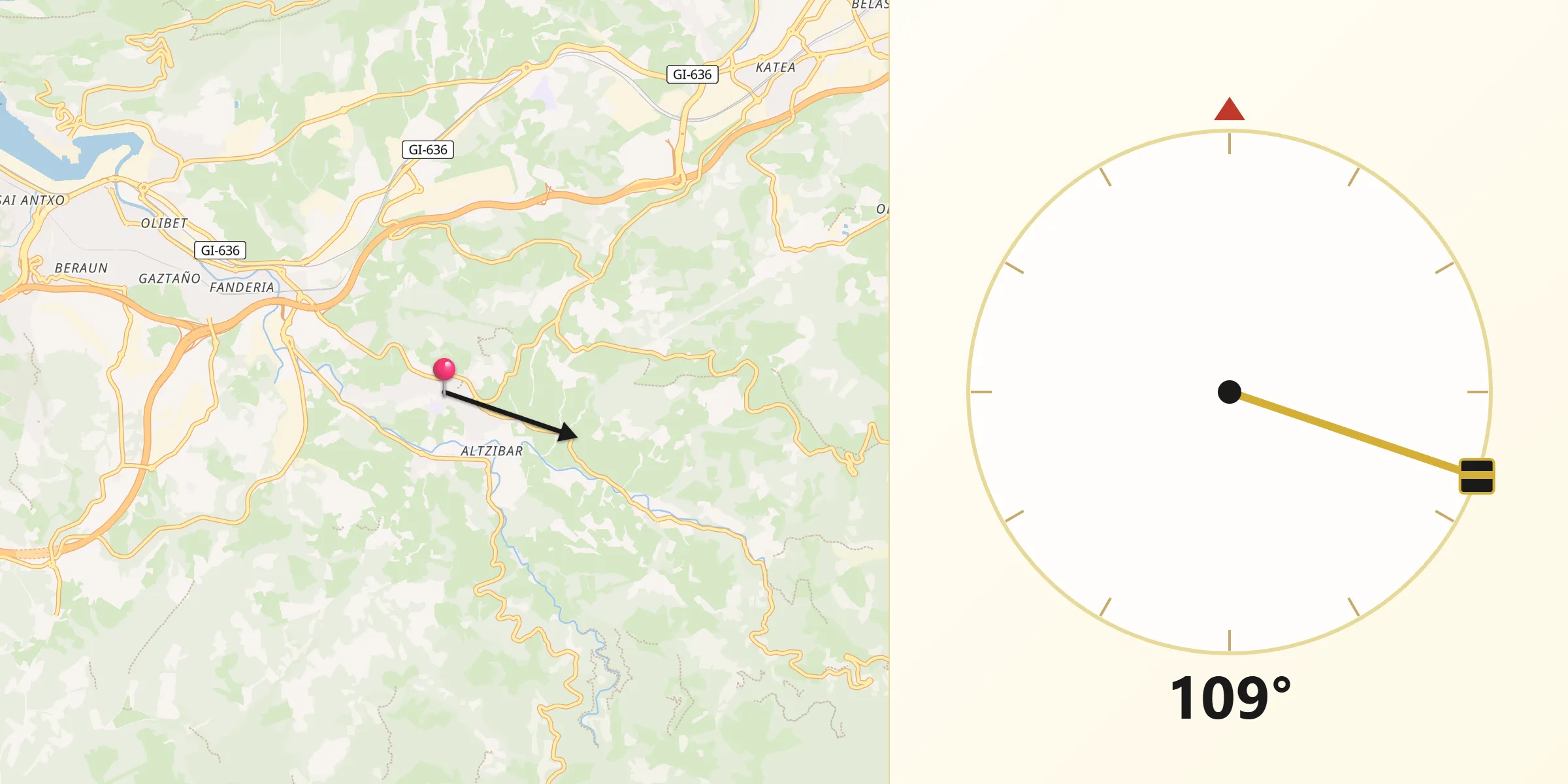 Dirección de la Qibla desde Oiartzun