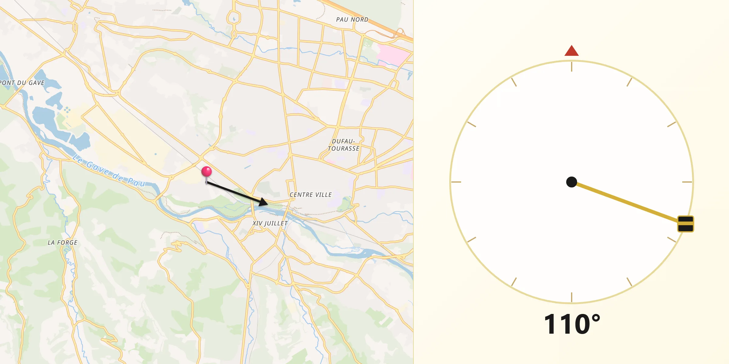 Direction vers la Qibla depuis Billère