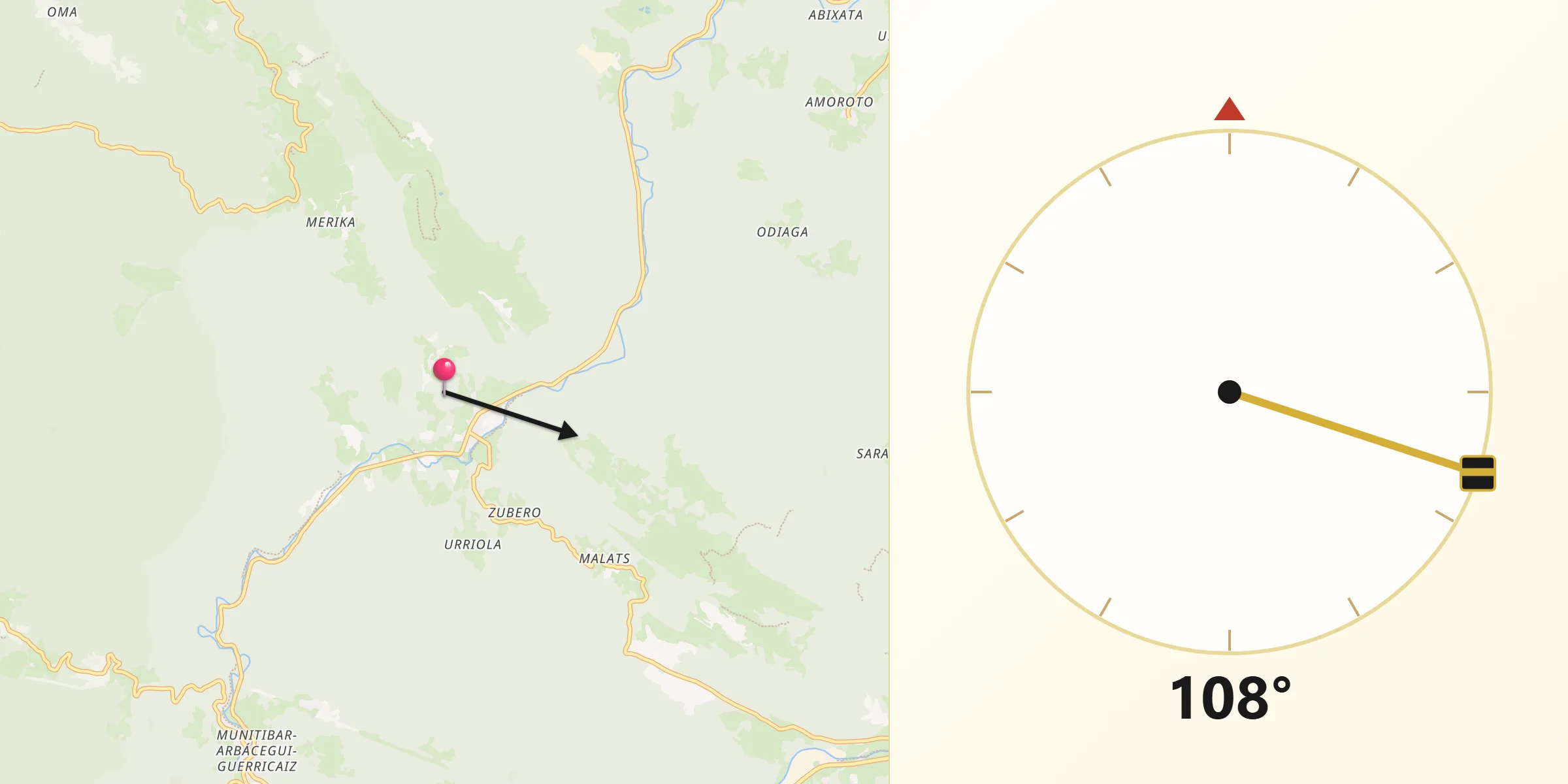 Dirección de la Qibla desde Aulesti