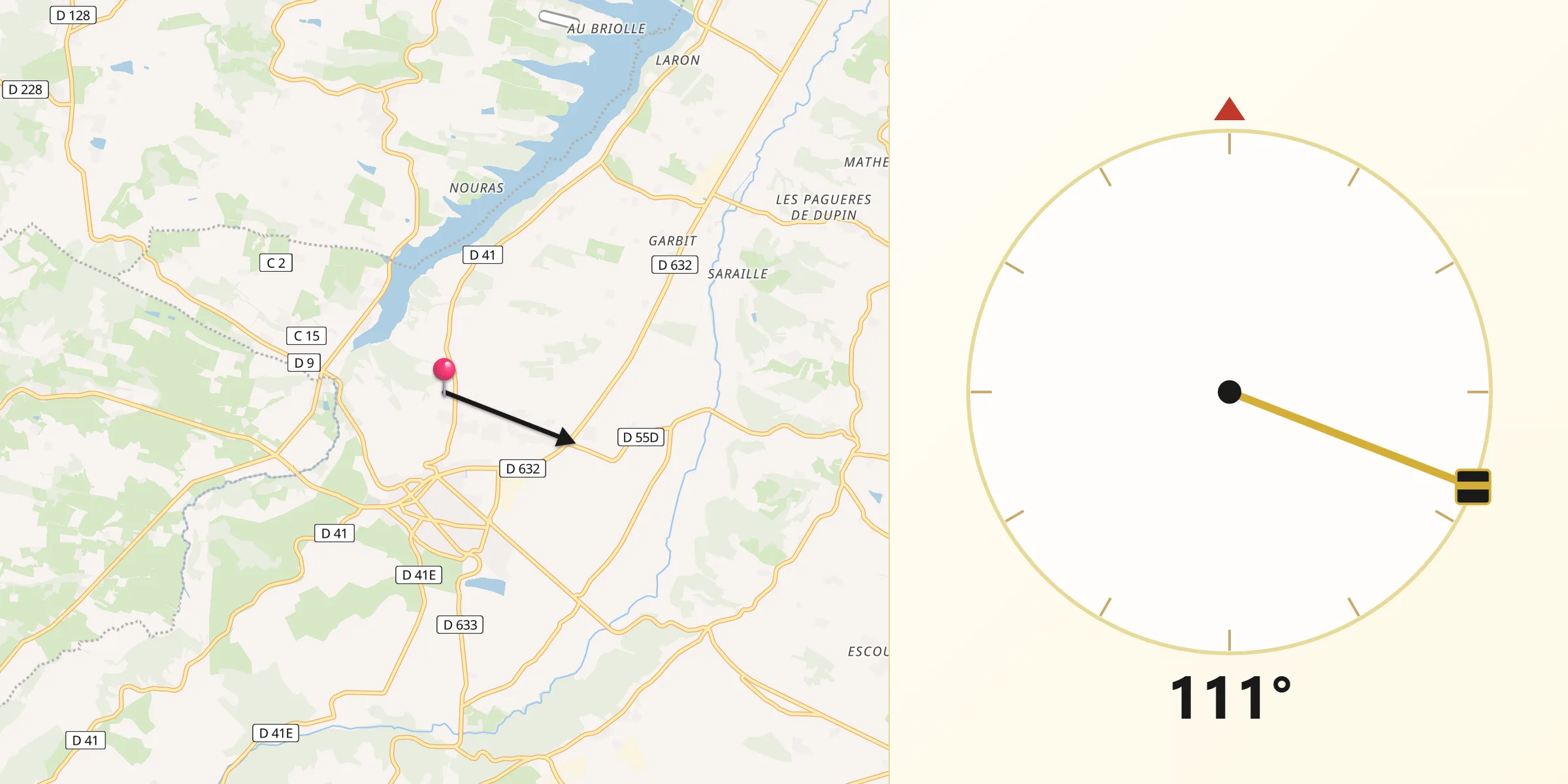 Direction vers la Qibla depuis Boulogne-sur-Gesse