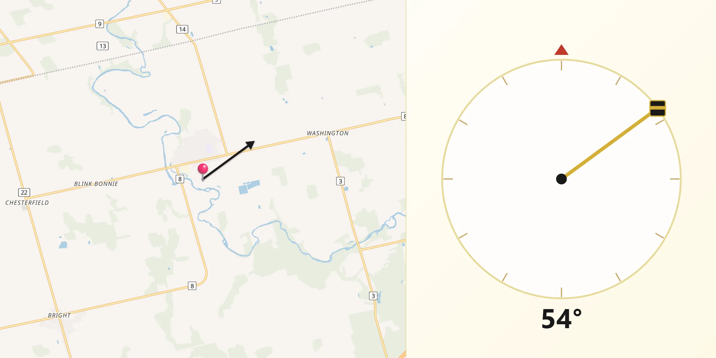 Qibla Direction from Plattsville