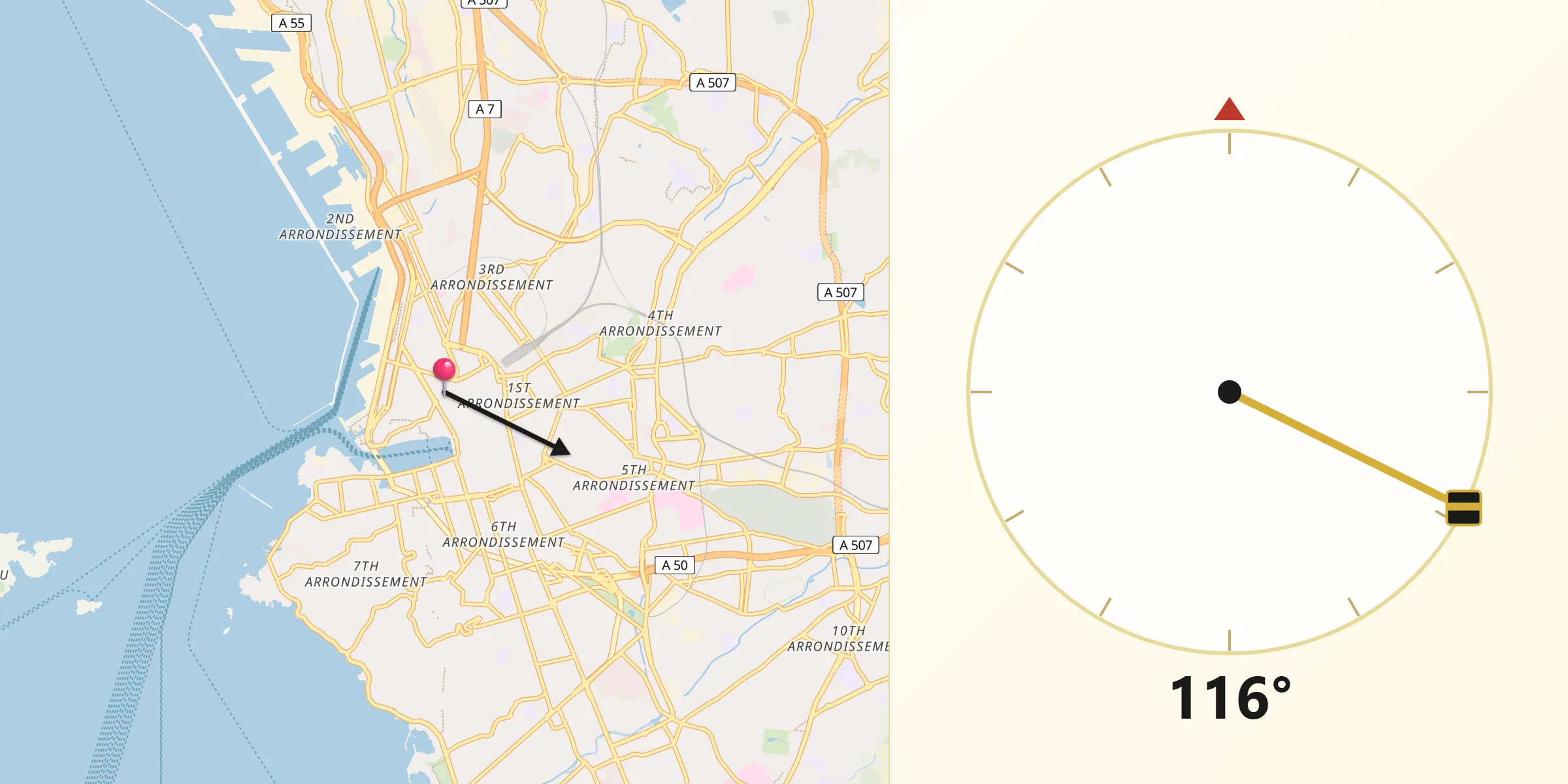 Direction vers la Qibla depuis Les Grands Carmes