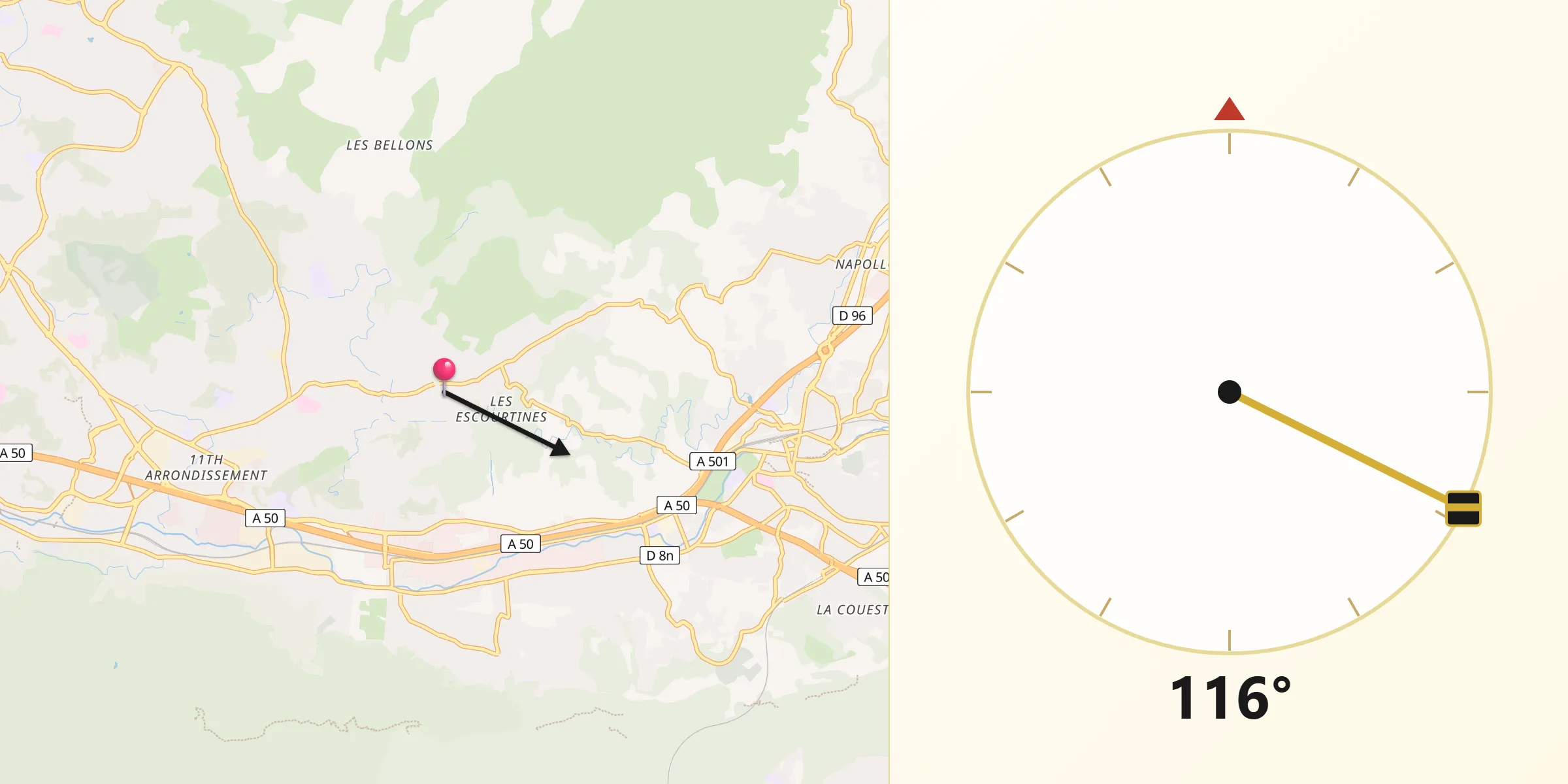 Direction vers la Qibla depuis Éoures