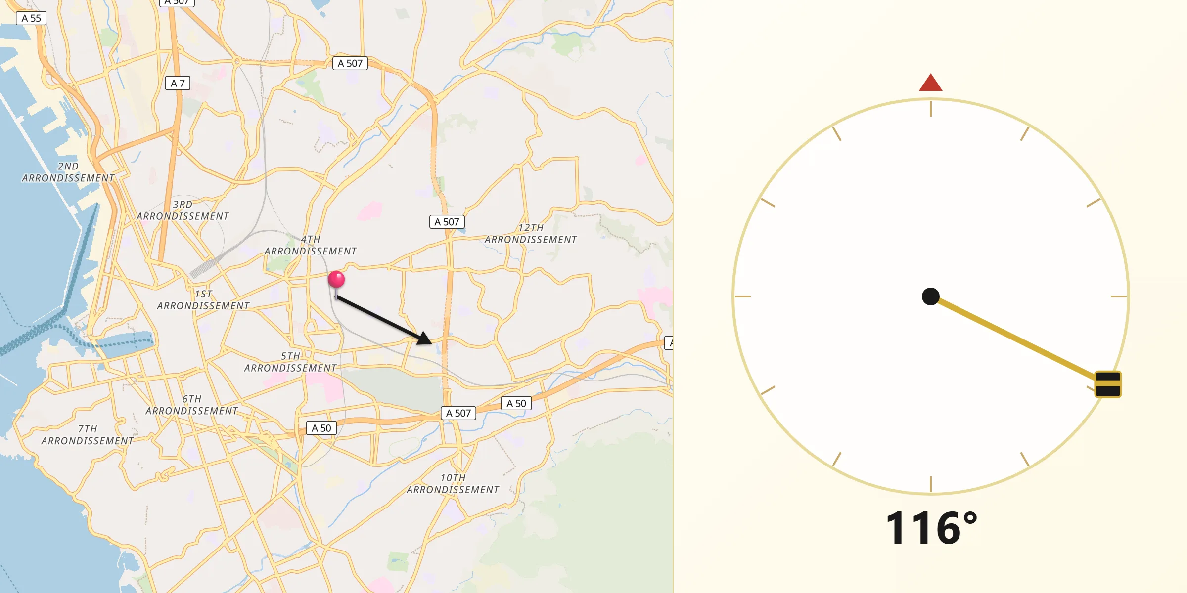 Direction vers la Qibla depuis La Blancarde