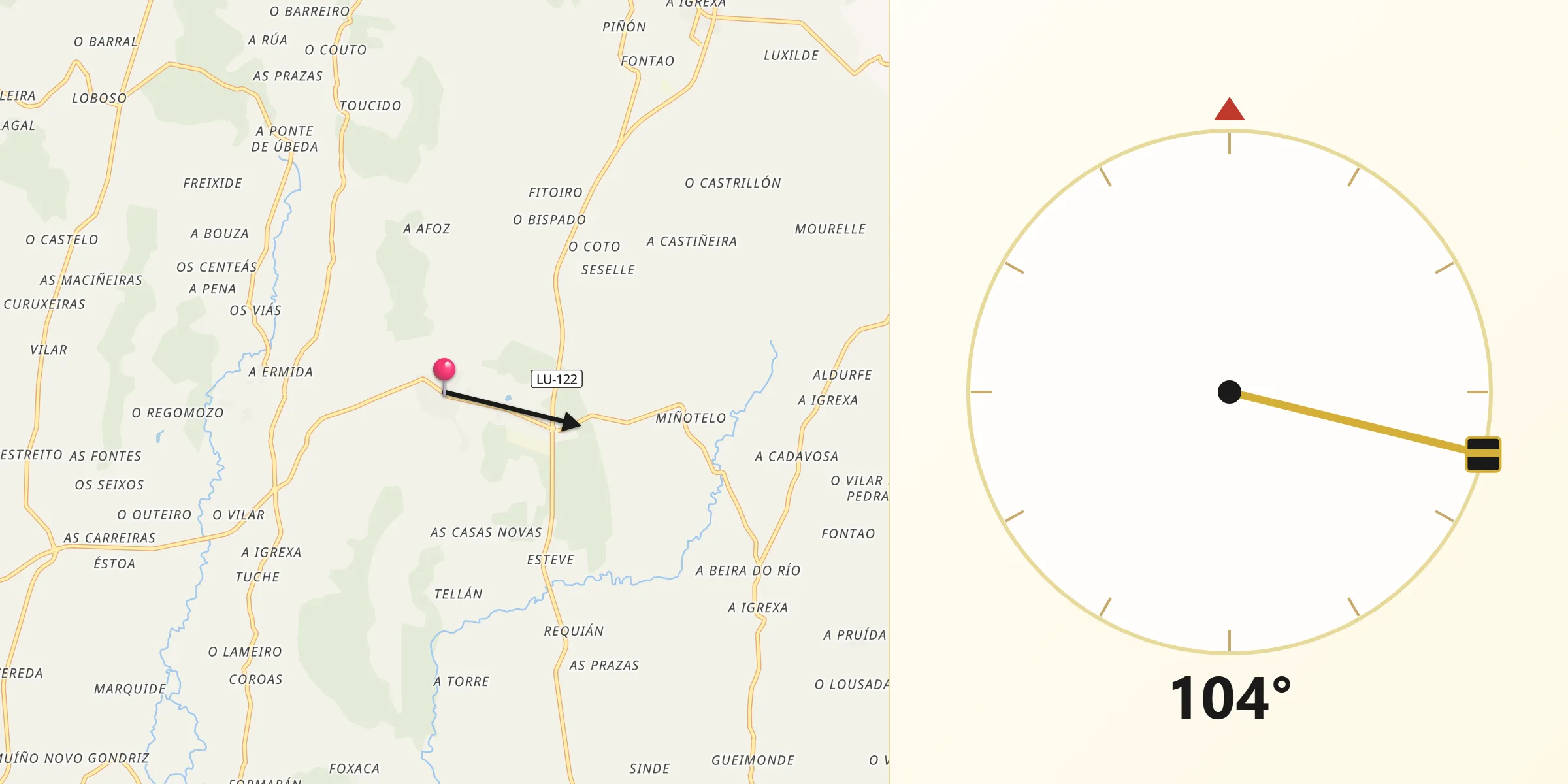 Dirección de la Qibla desde Pastoriza A