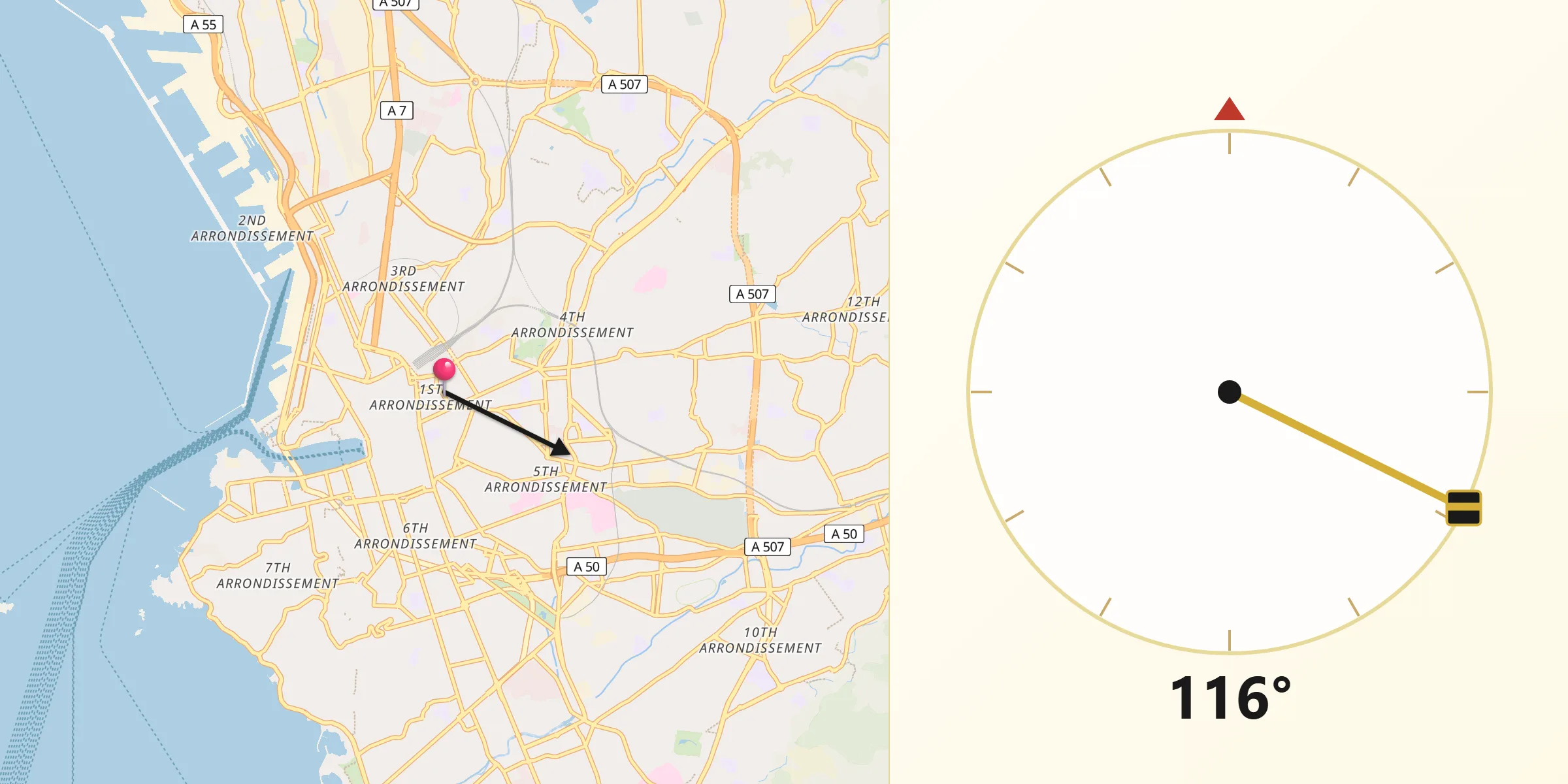 Direction vers la Qibla depuis Le Chapitre