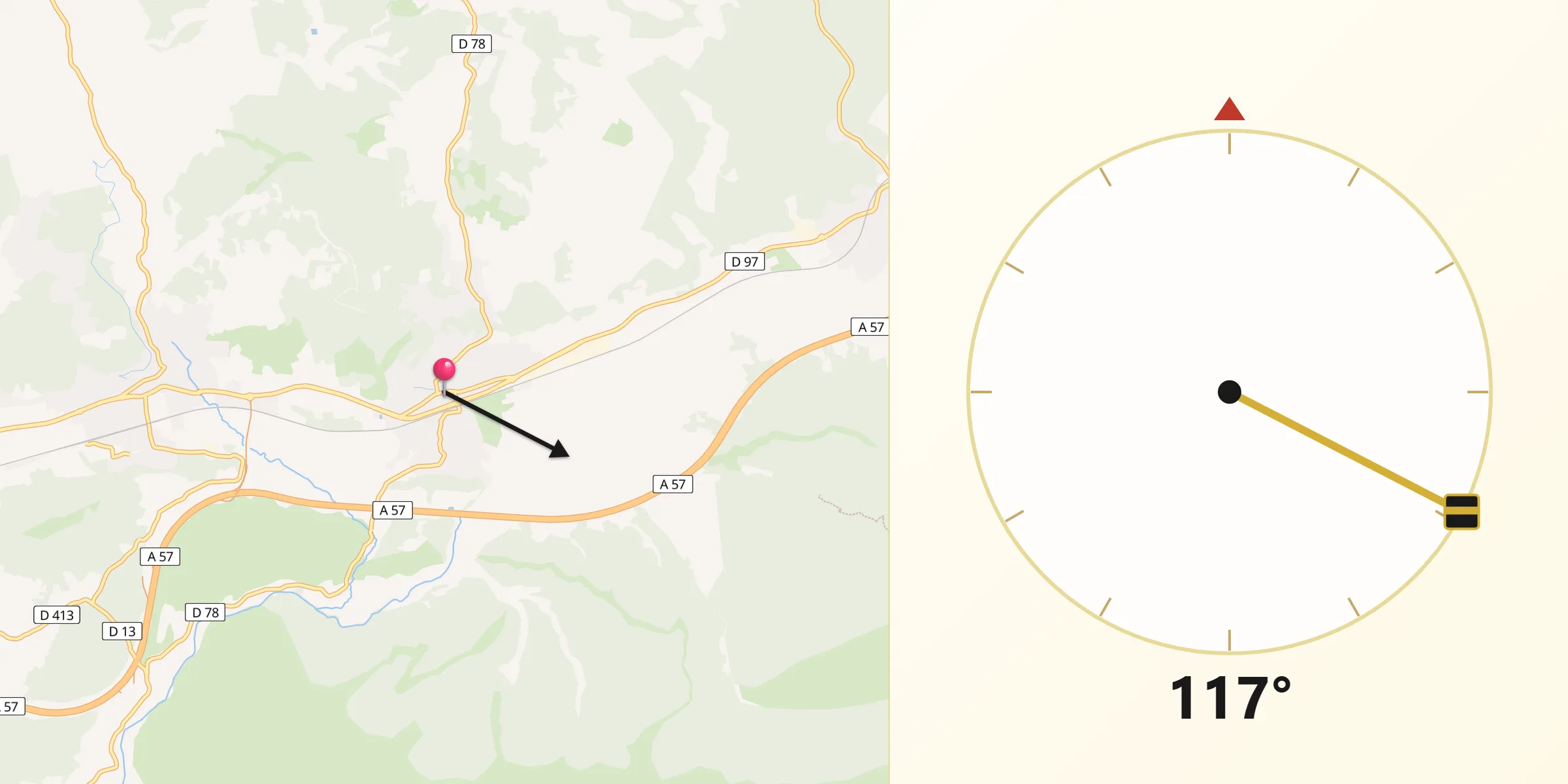 Direction vers la Qibla depuis Pignans
