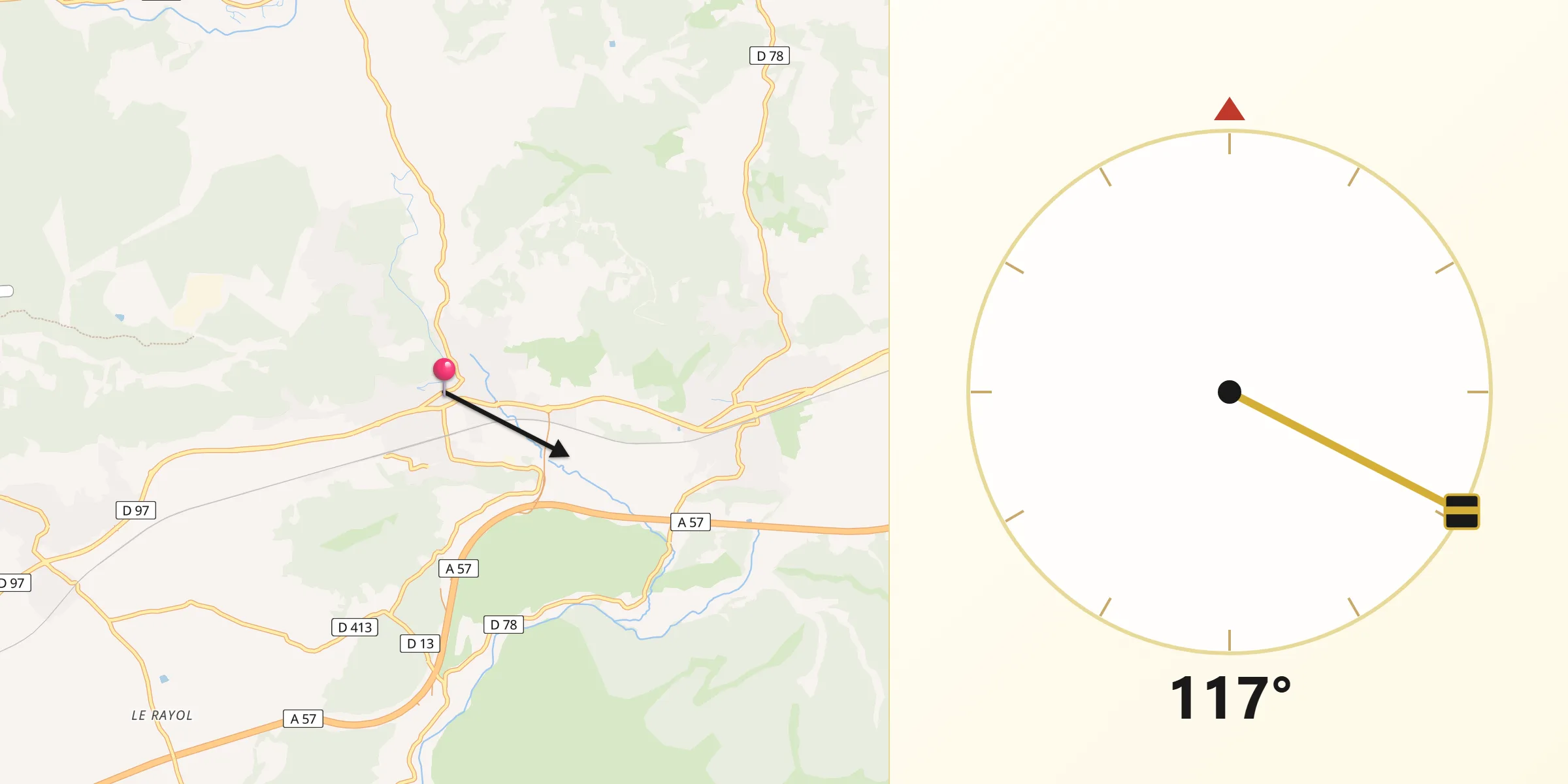 Direction vers la Qibla depuis Carnoules