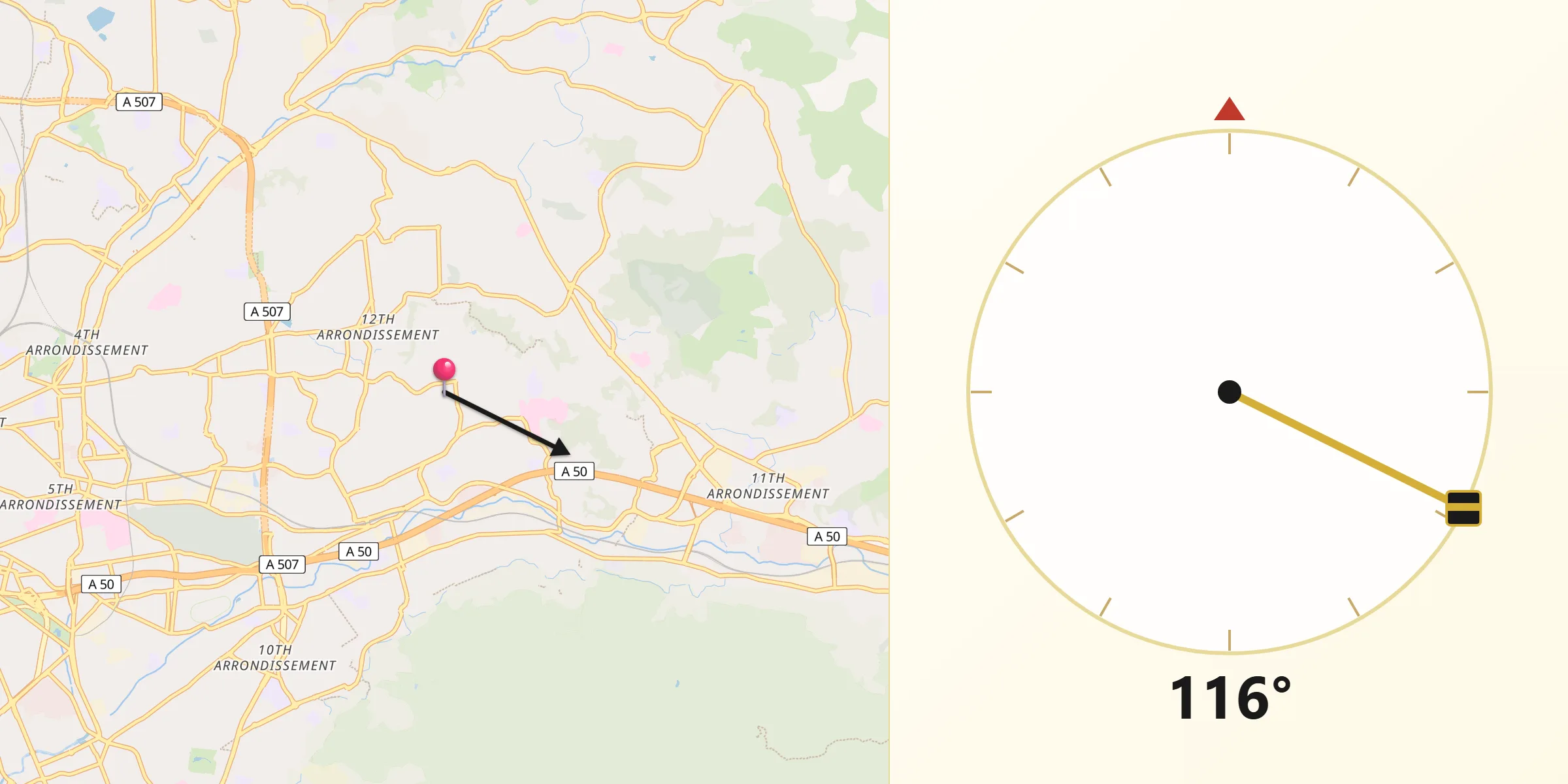 Direction vers la Qibla depuis Les Caillols
