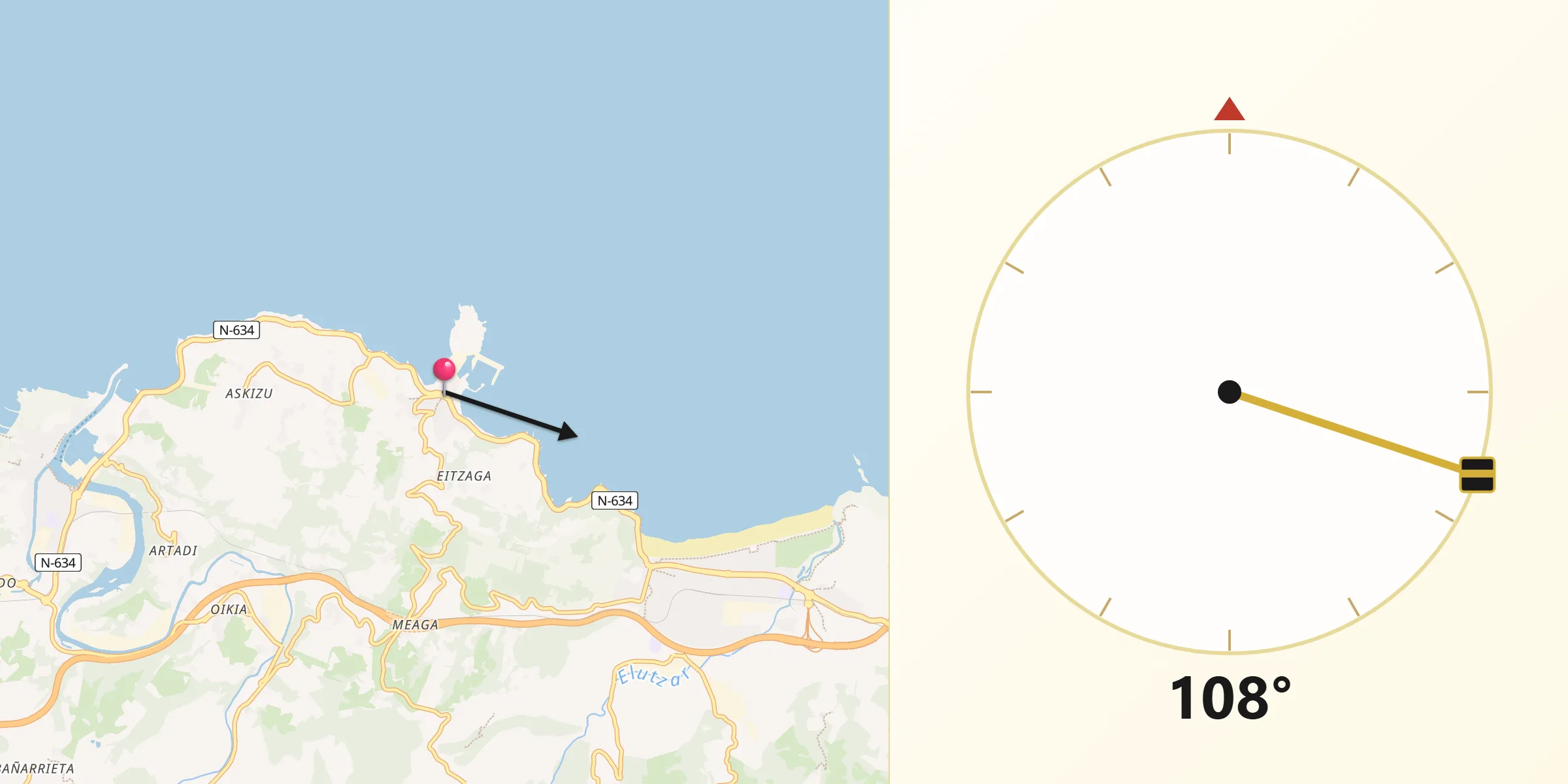 Dirección de la Qibla desde Getaria