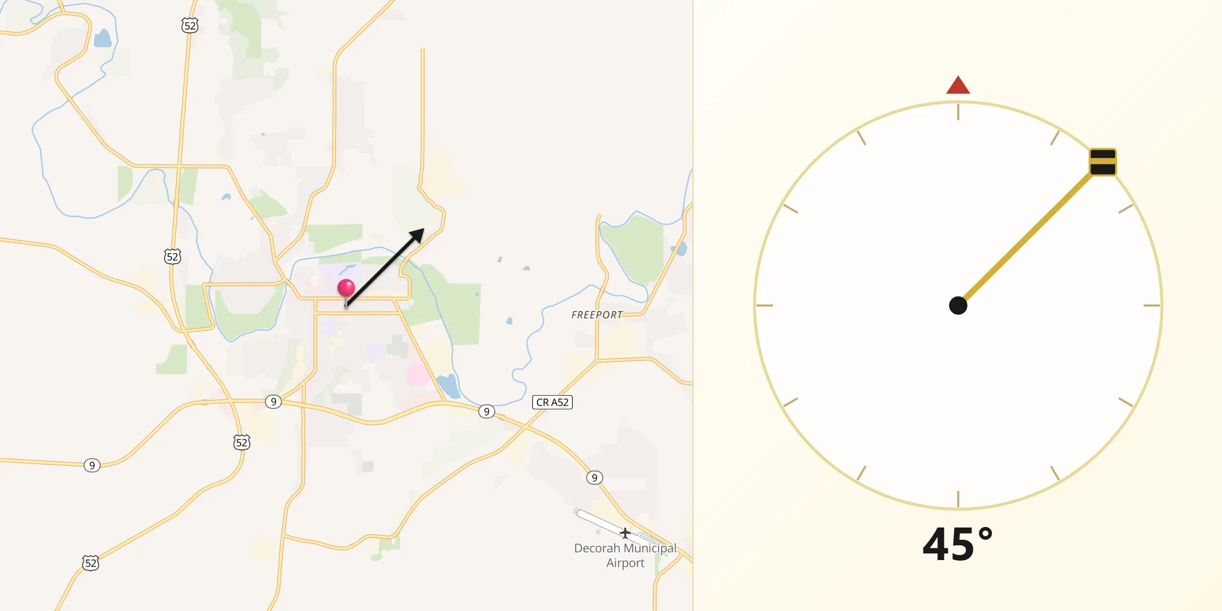 Qibla Direction from Decorah