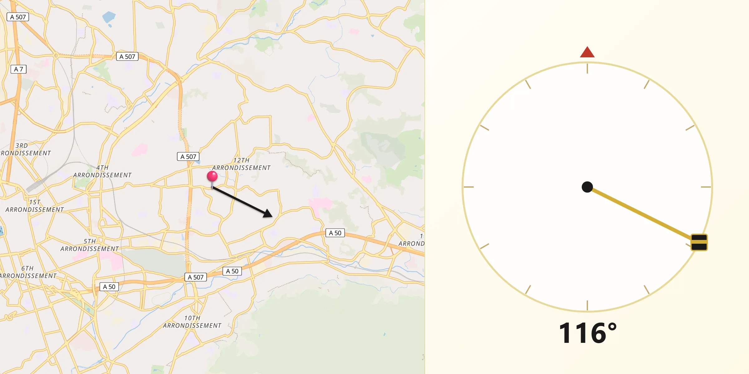 Direction vers la Qibla depuis La Fourragère