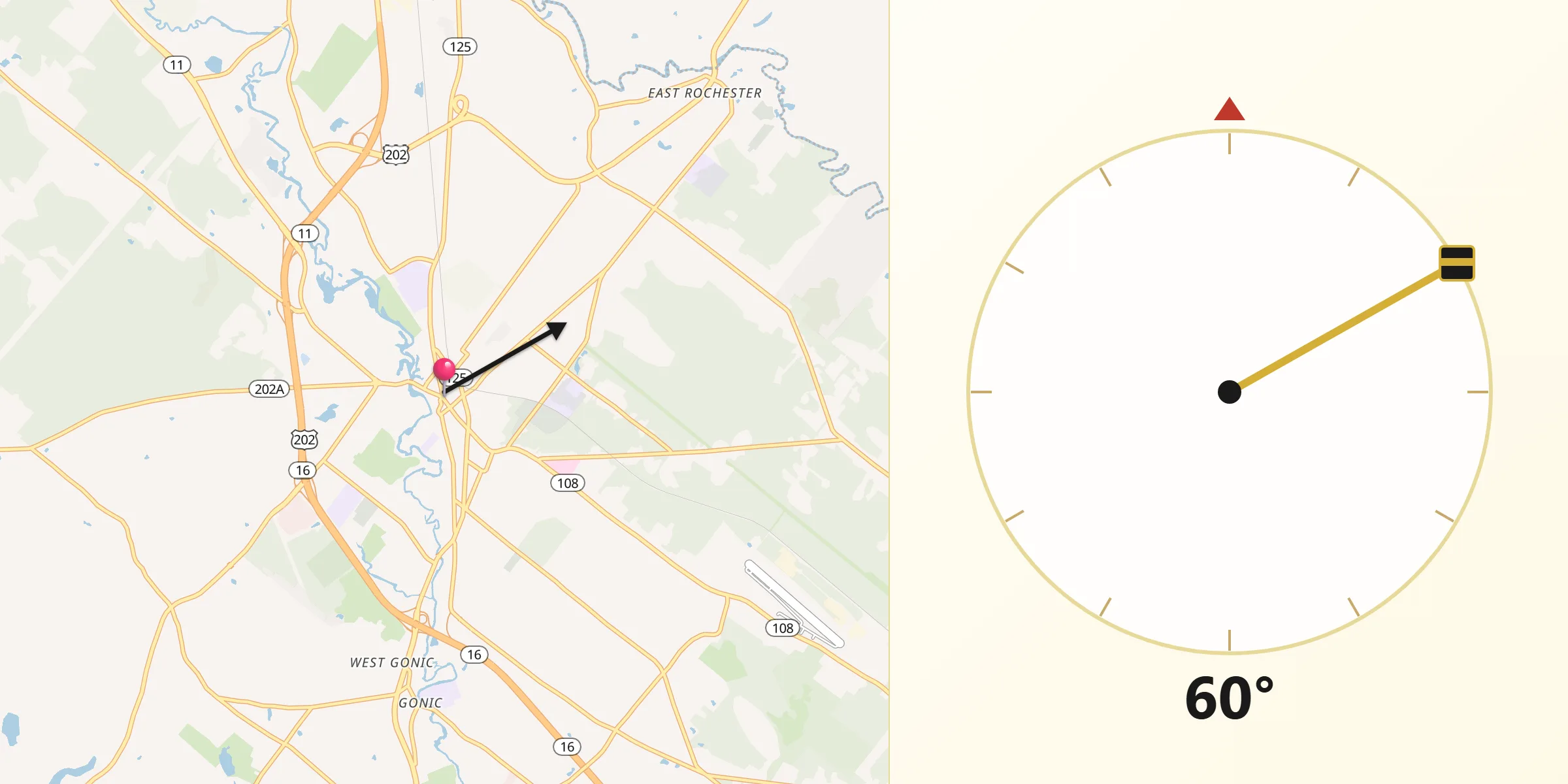 Dirección de la Qibla desde Rochester