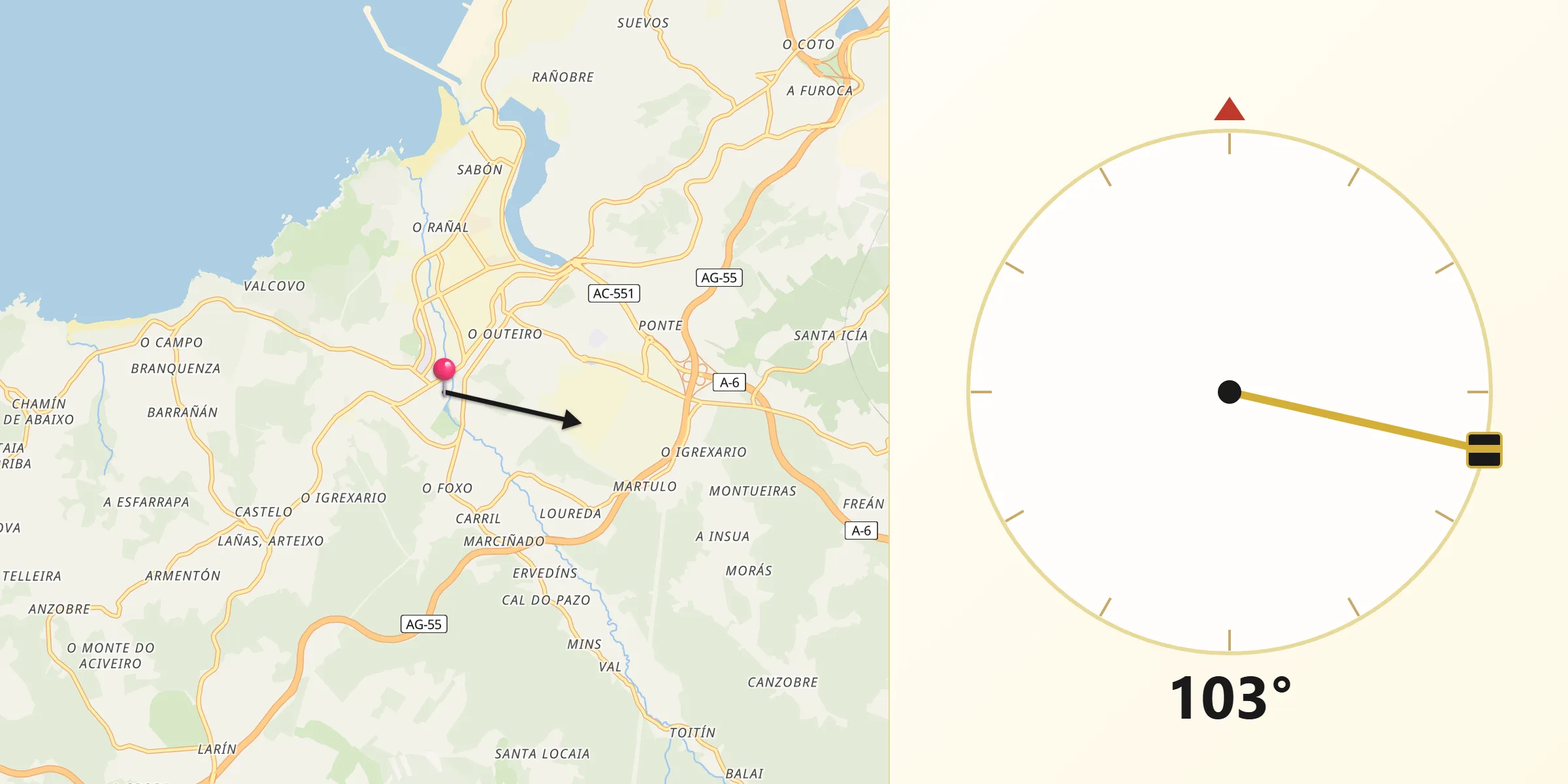 Dirección de la Qibla desde Arteixo