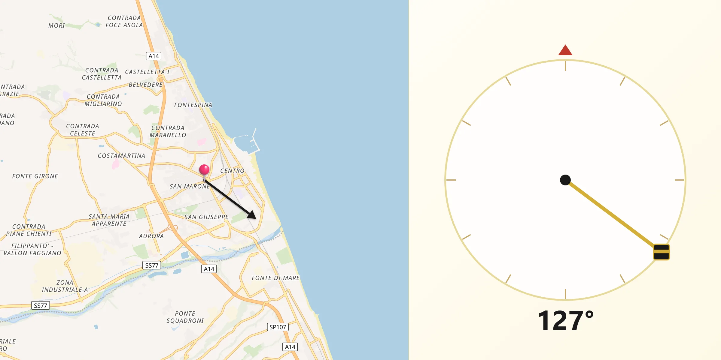 Direzione della Qibla da Civitanova Marche