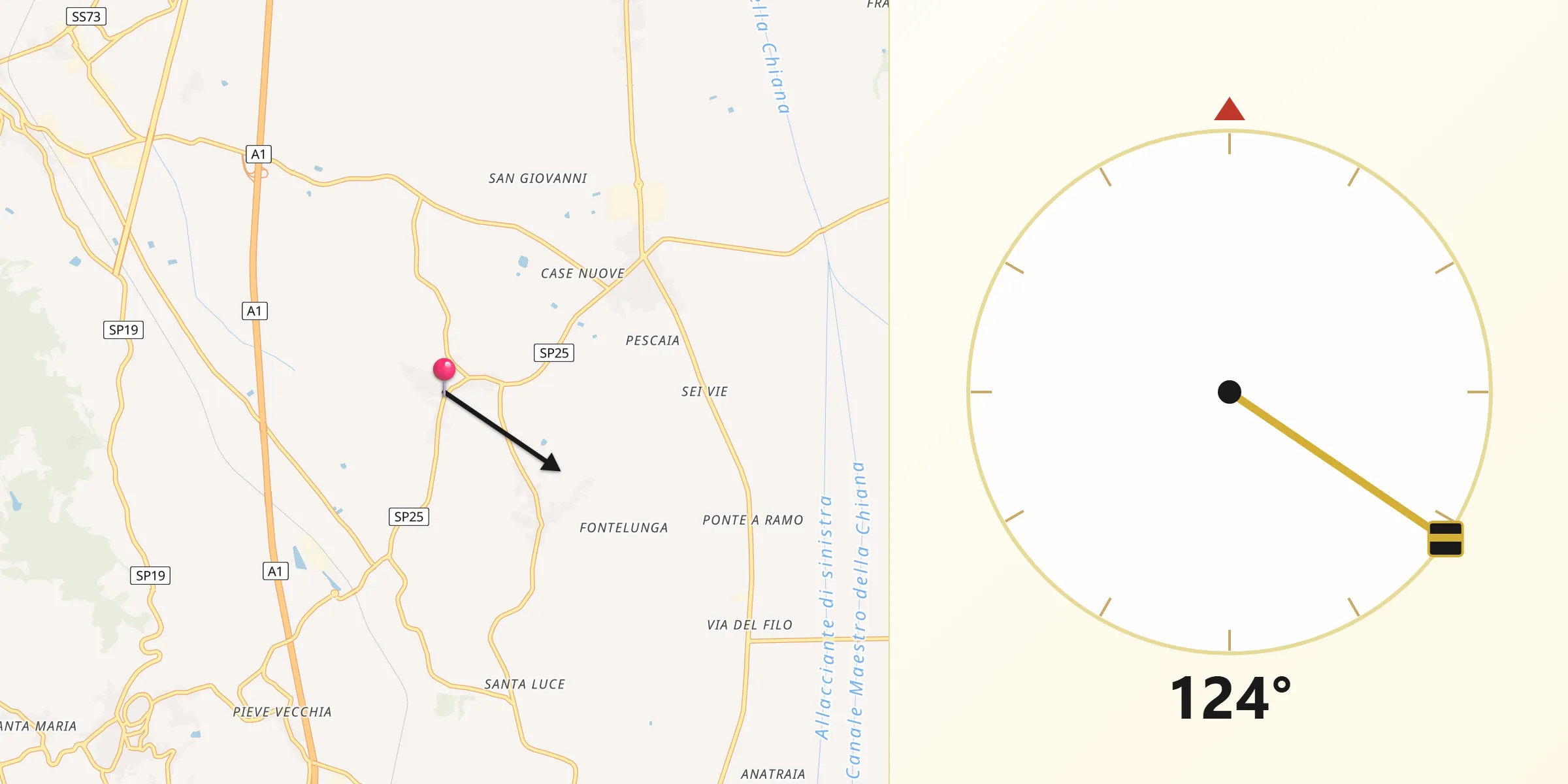 Direzione della Qibla da Marciano della Chiana