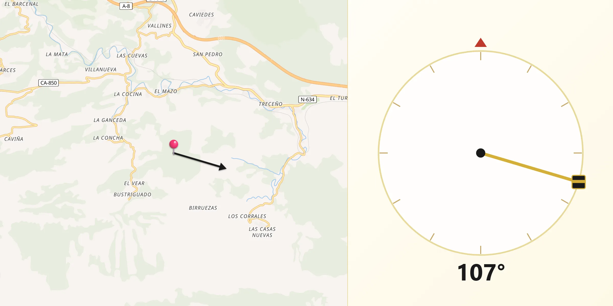Dirección de la Qibla desde Valdáliga
