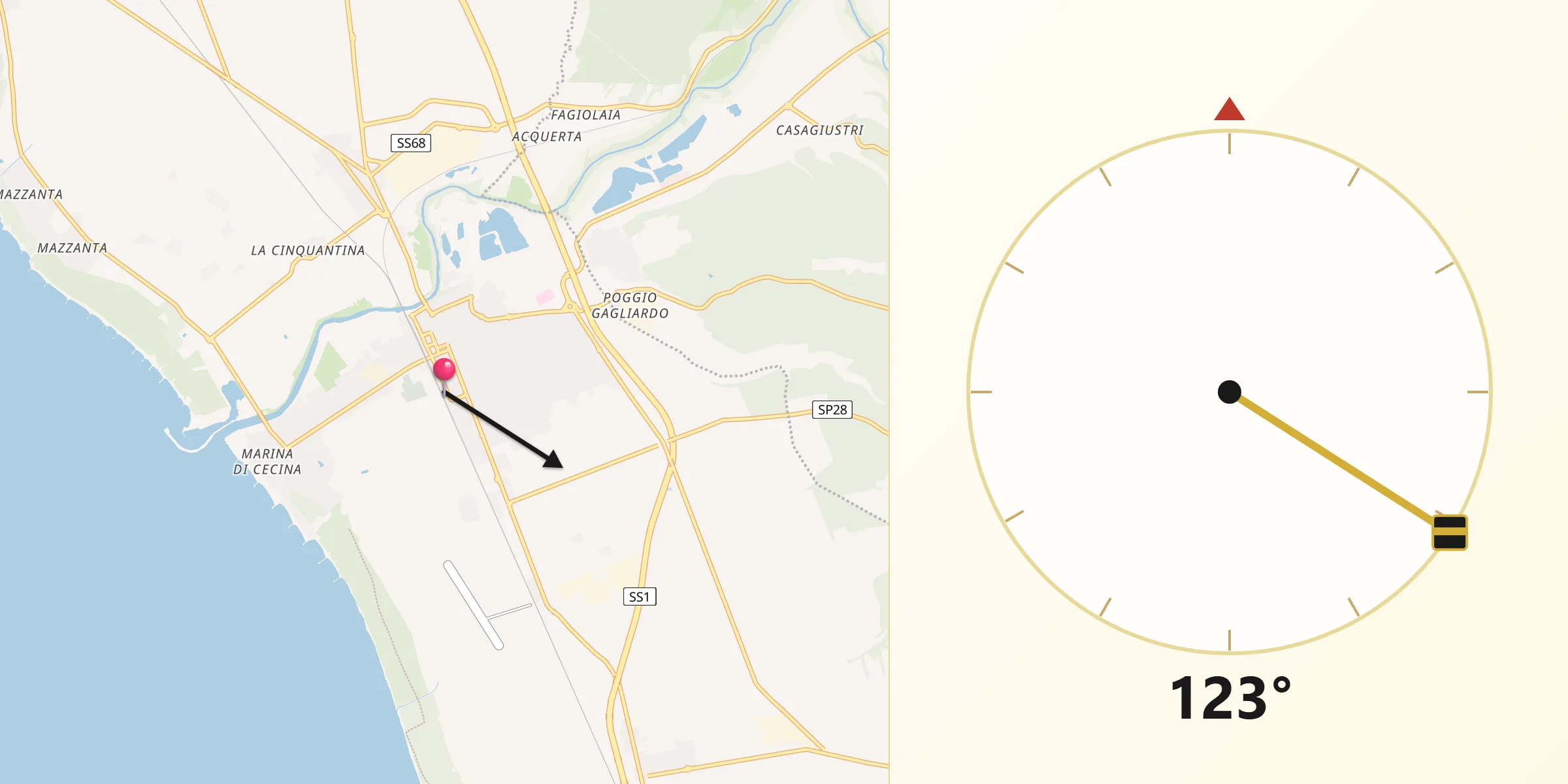 Direzione della Qibla da Cecina