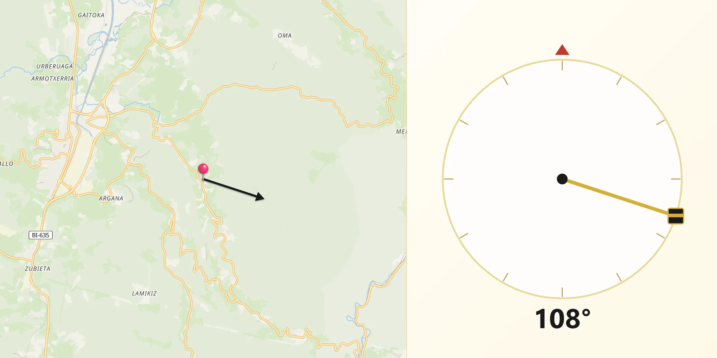 Dirección de la Qibla desde Arratzu
