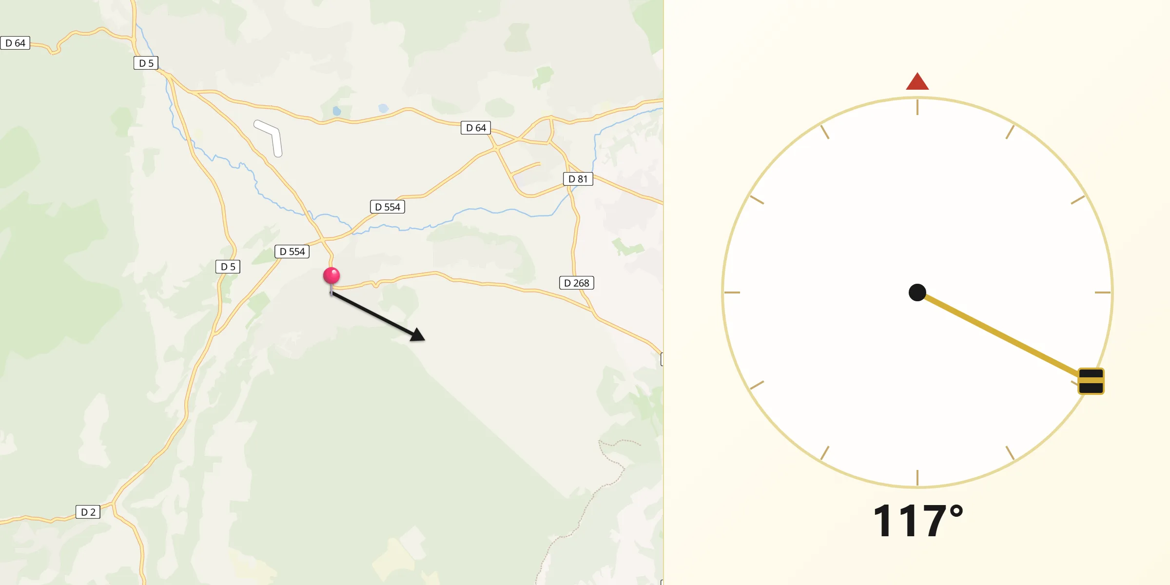 Direction vers la Qibla depuis Néoules
