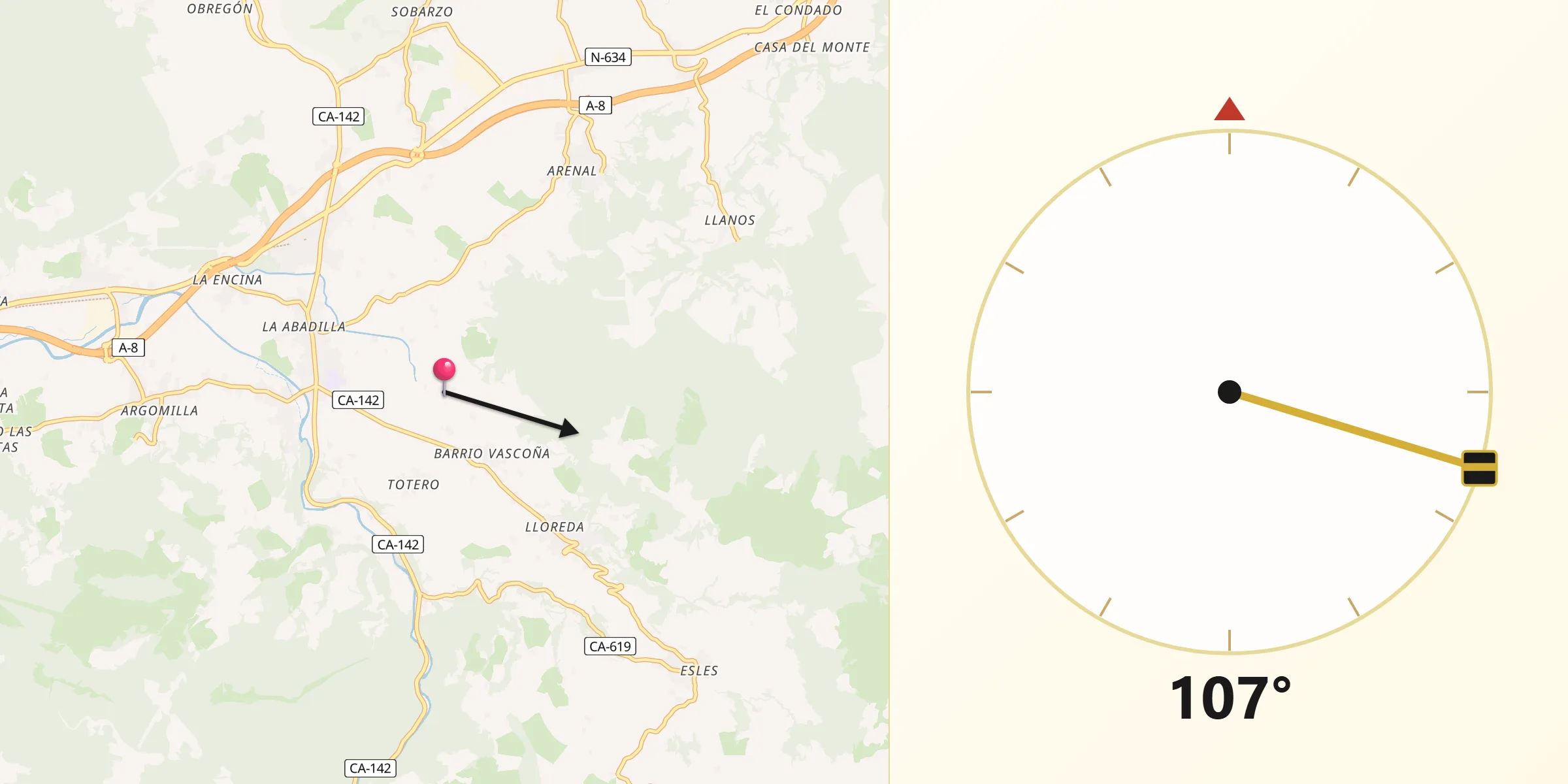 Dirección de la Qibla desde Santa María de Cayón