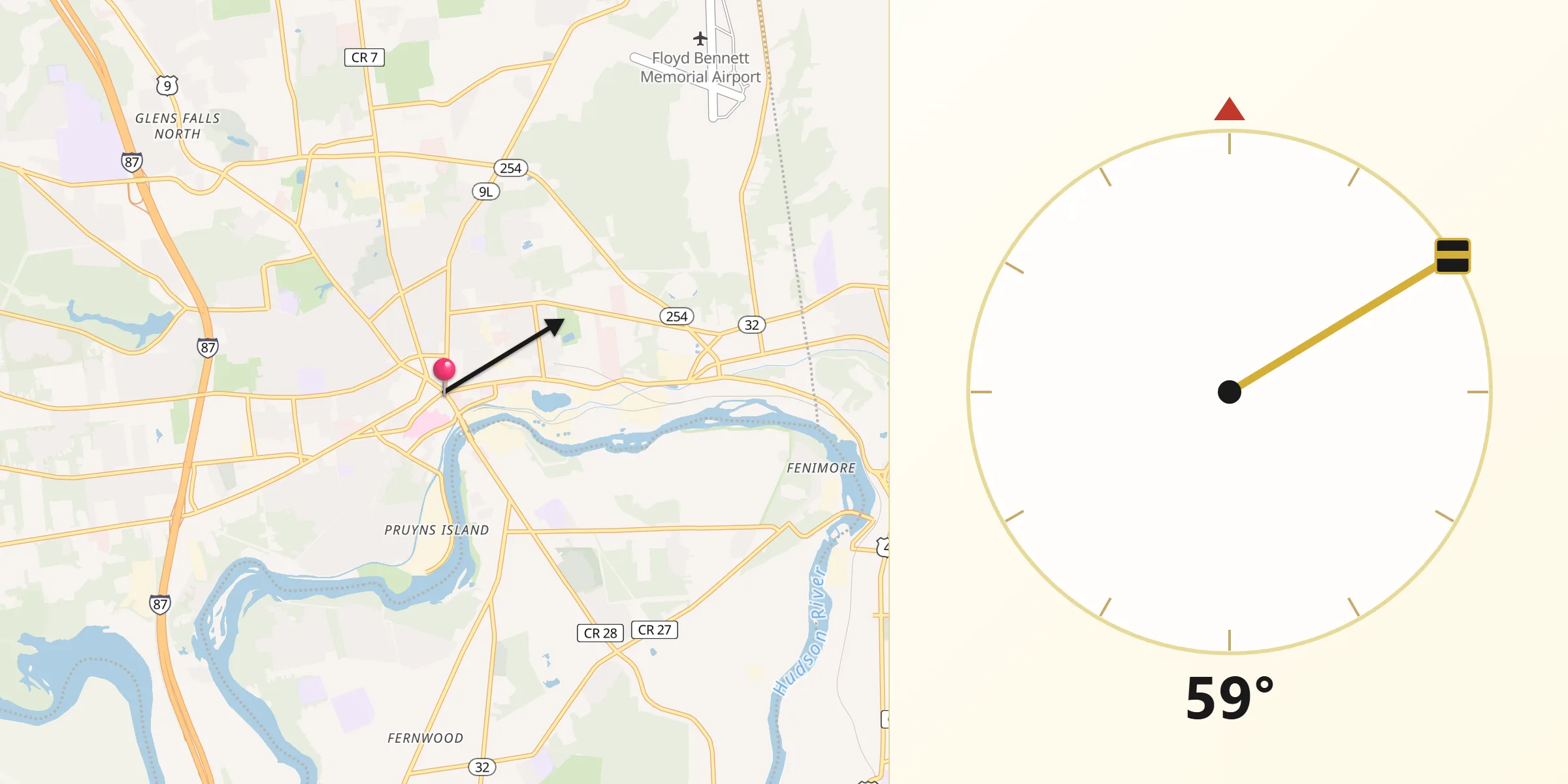 Qibla Direction from Glens Falls