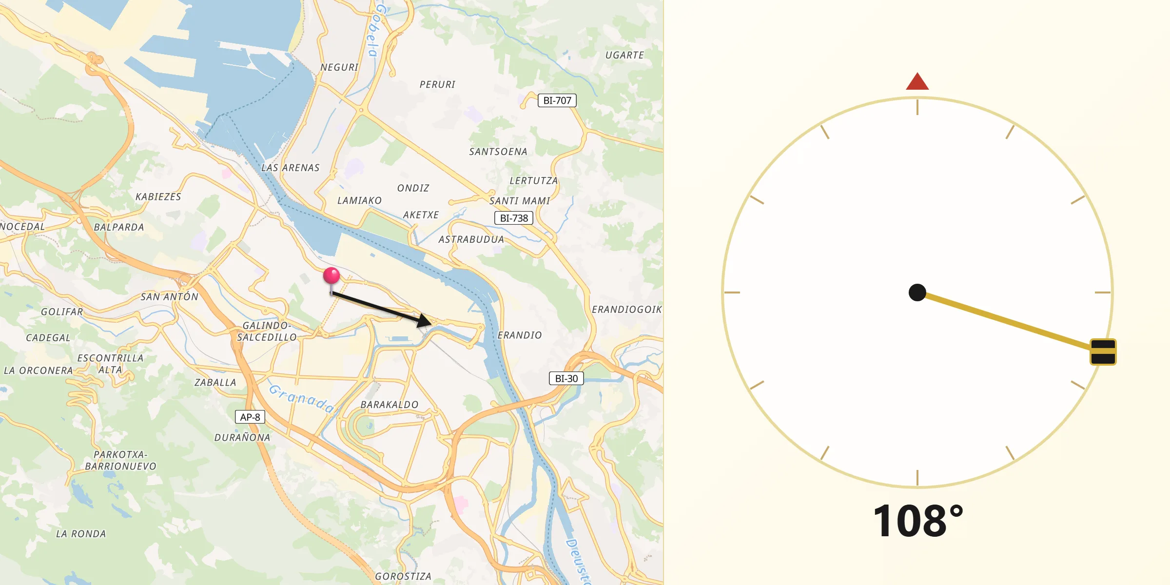 Dirección de la Qibla desde Sestao