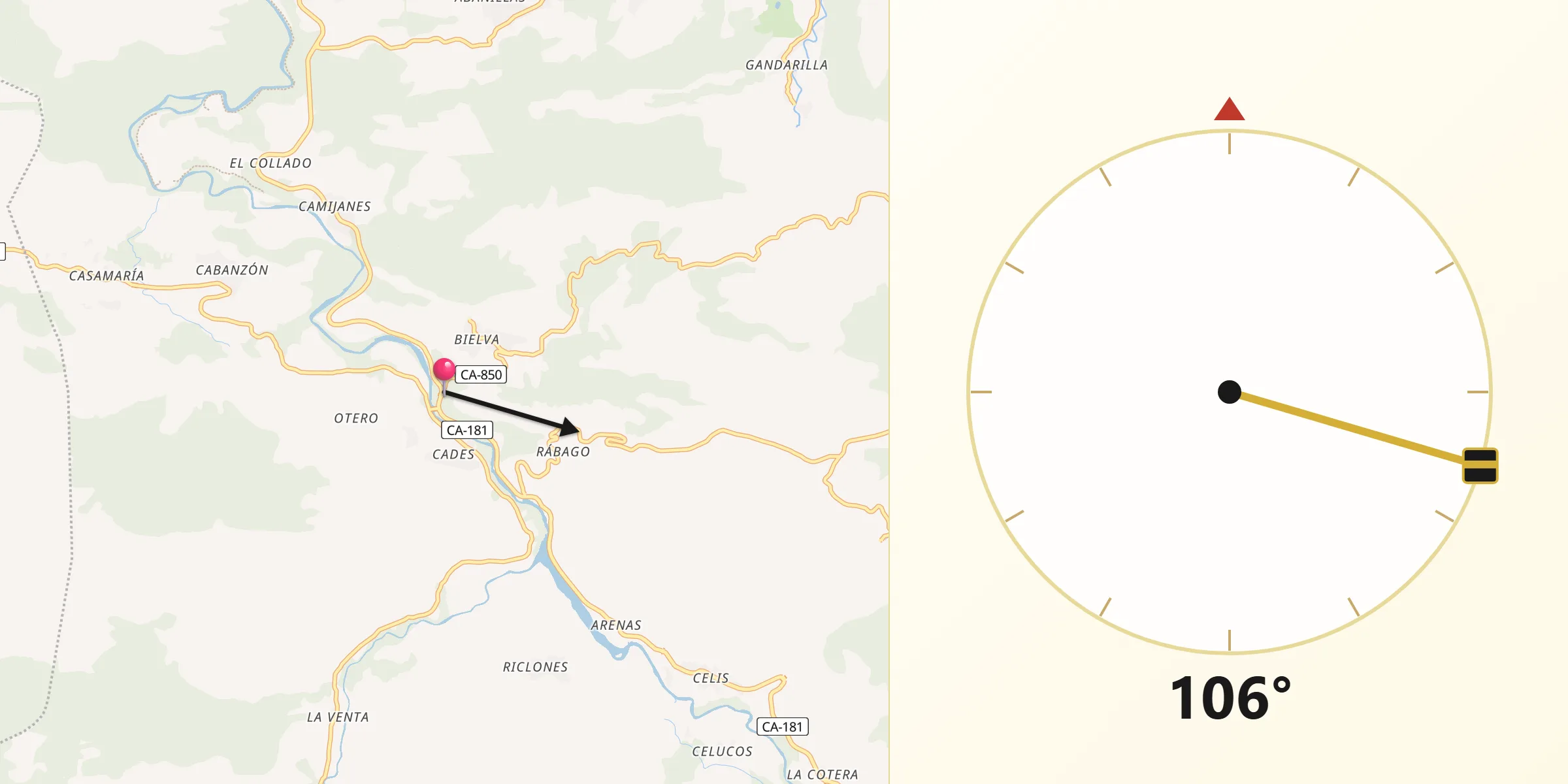 Dirección de la Qibla desde Herrerías