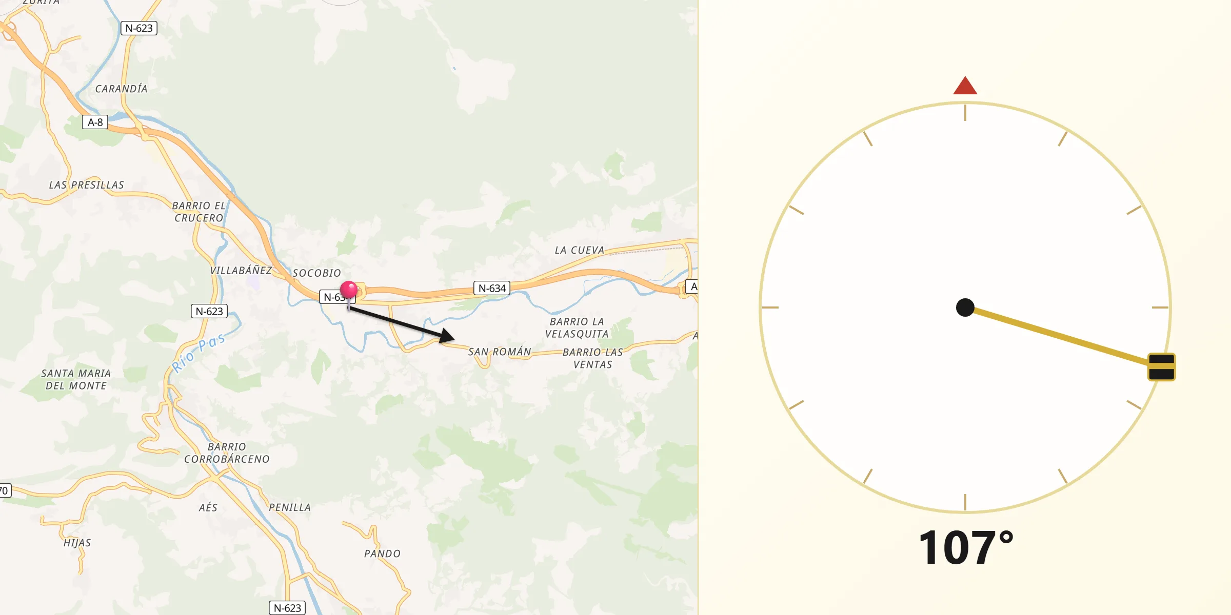 Dirección de la Qibla desde Castañeda