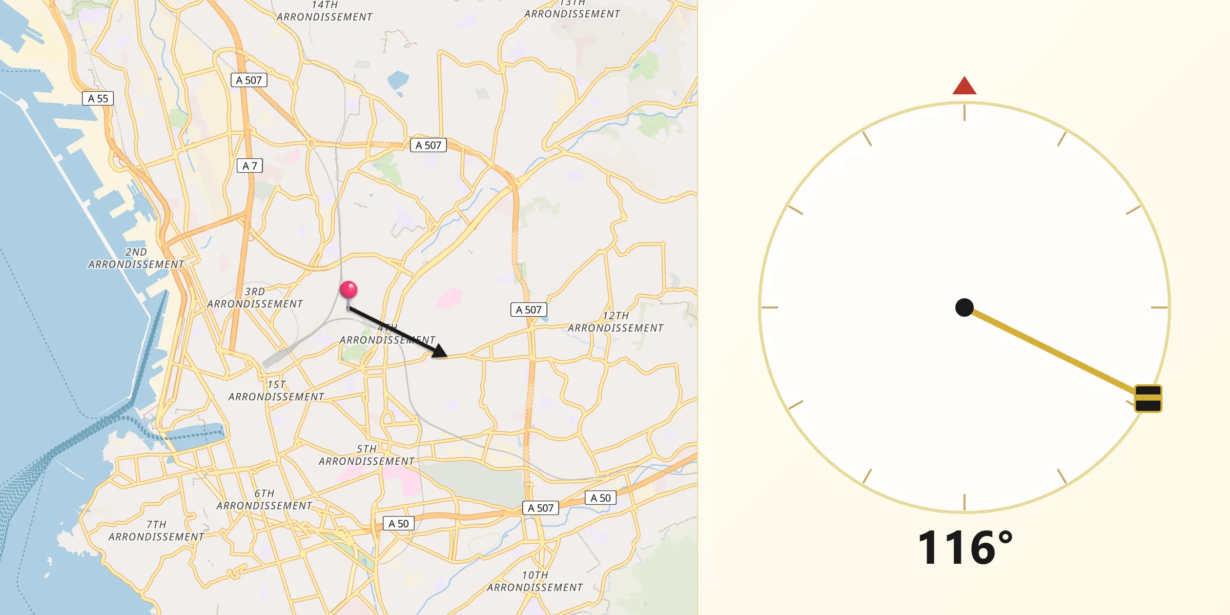 Direction vers la Qibla depuis Chutes-Lavie
