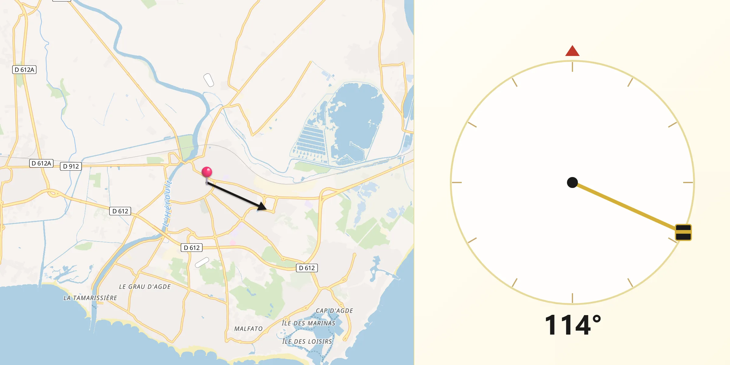Direction vers la Qibla depuis Agde