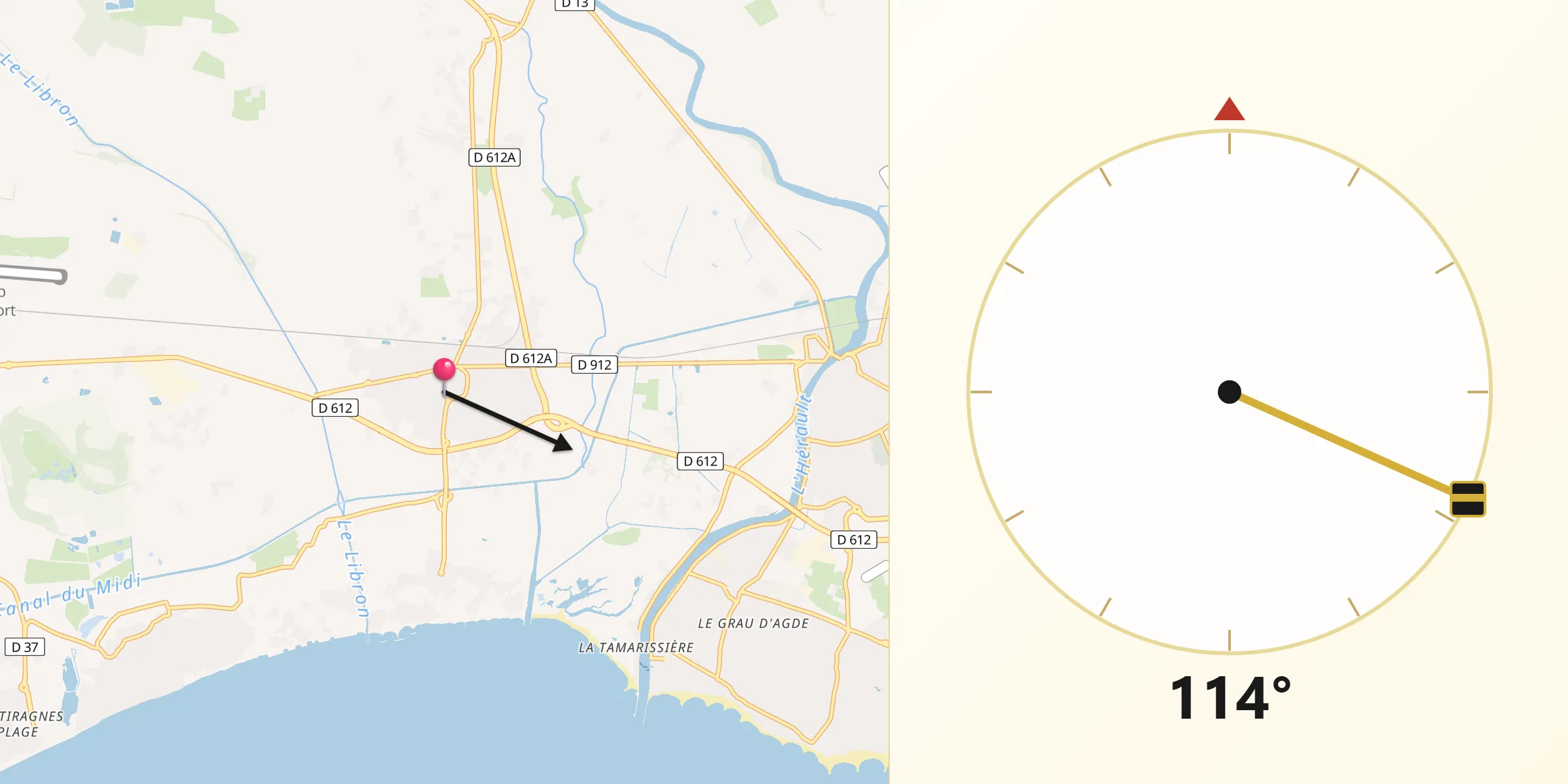 Direction vers la Qibla depuis Vias