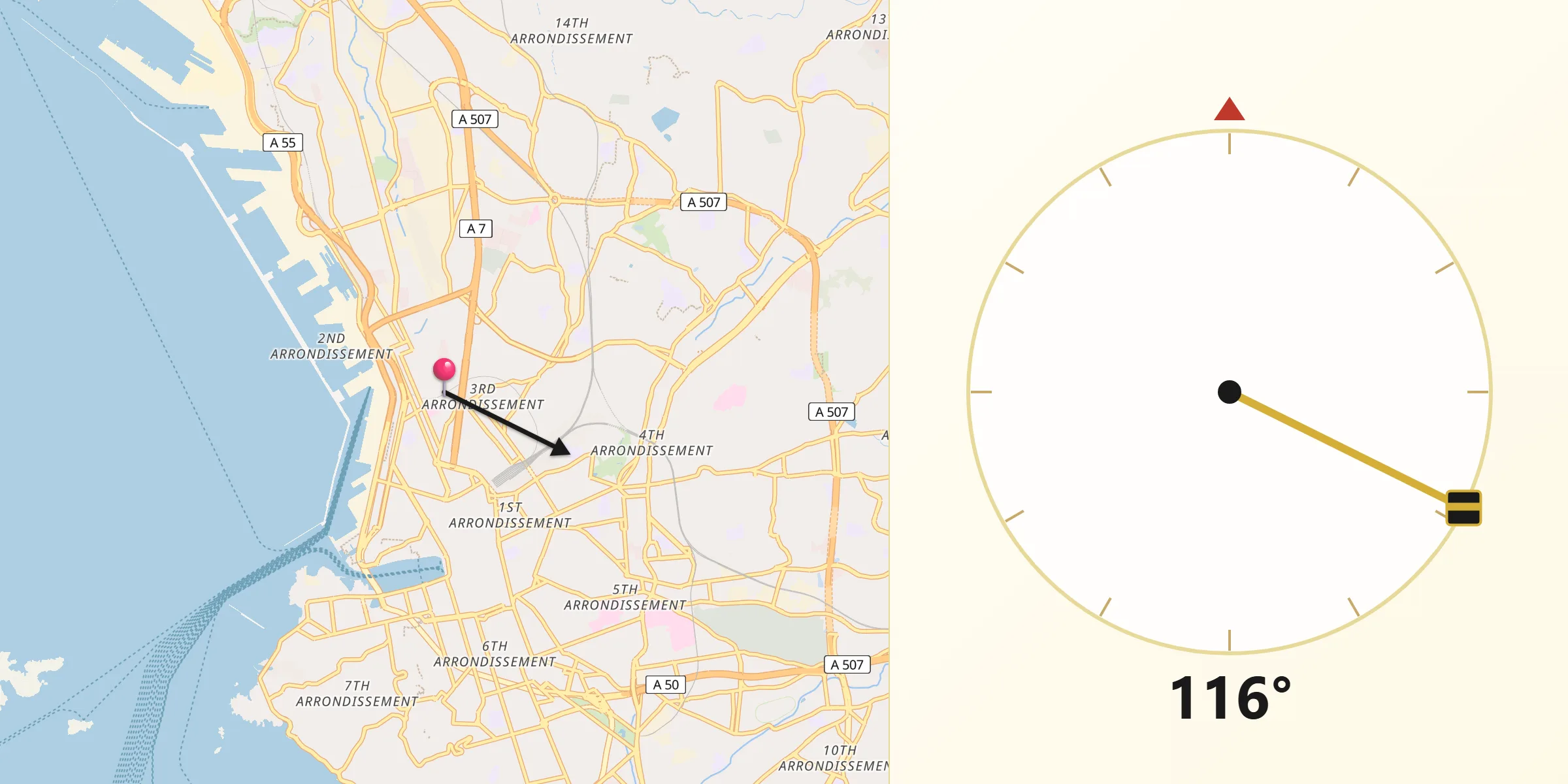 Direction vers la Qibla depuis La Villette