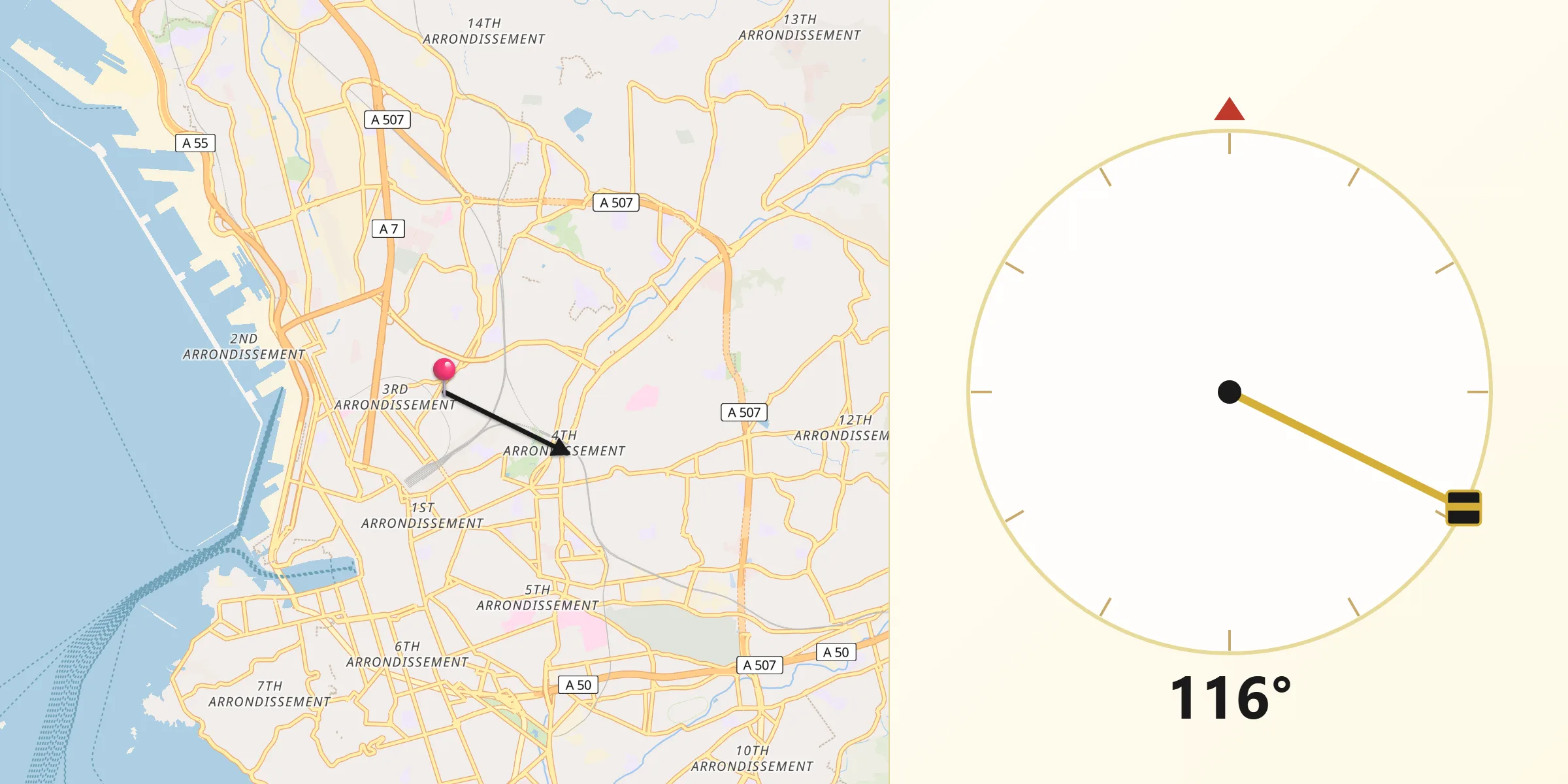 Direction vers la Qibla depuis Belle de Mai